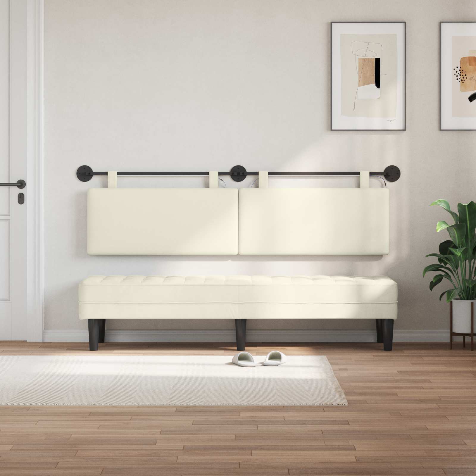Tête de lit suspendue Crème Tissu en velours côtelé - XIOS