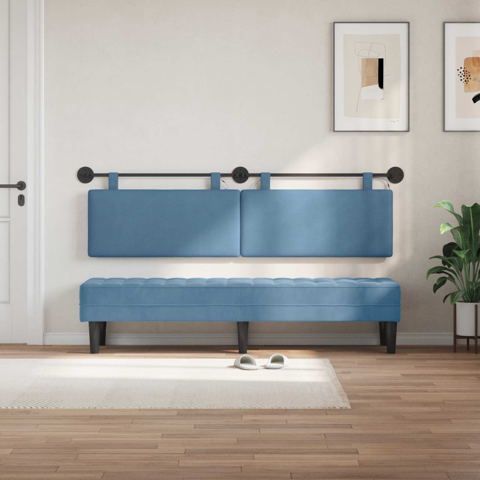 Tête de lit suspendue Bleu Tissu en velours côtelé - XIOS