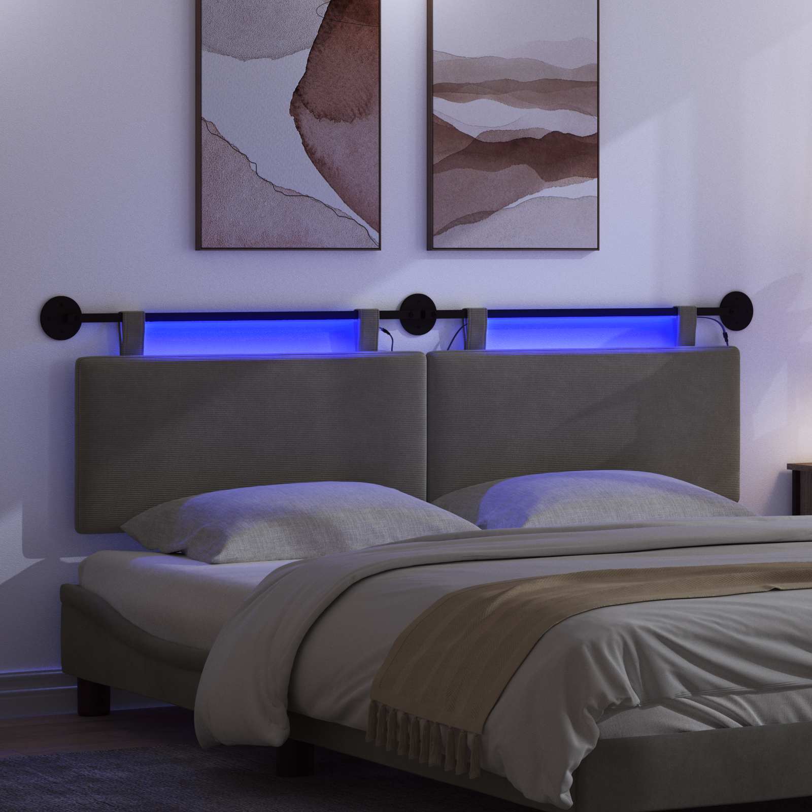 Tête de lit suspendue Gris clair Tissu en velours côtelé - XIOS