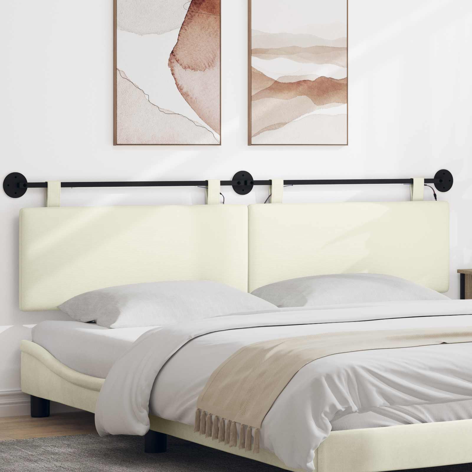 Tête de lit suspendue Crème Tissu en velours côtelé - XIOS