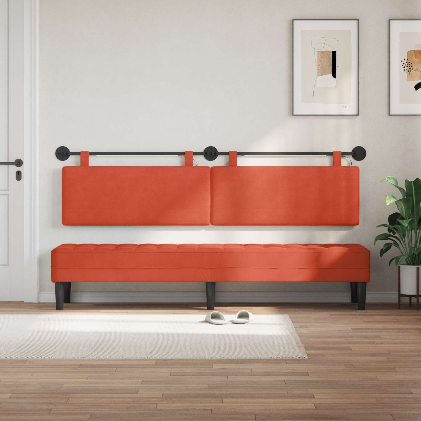 Tête de lit suspendue Rouge orange Tissu en velours côtelé - XIOS