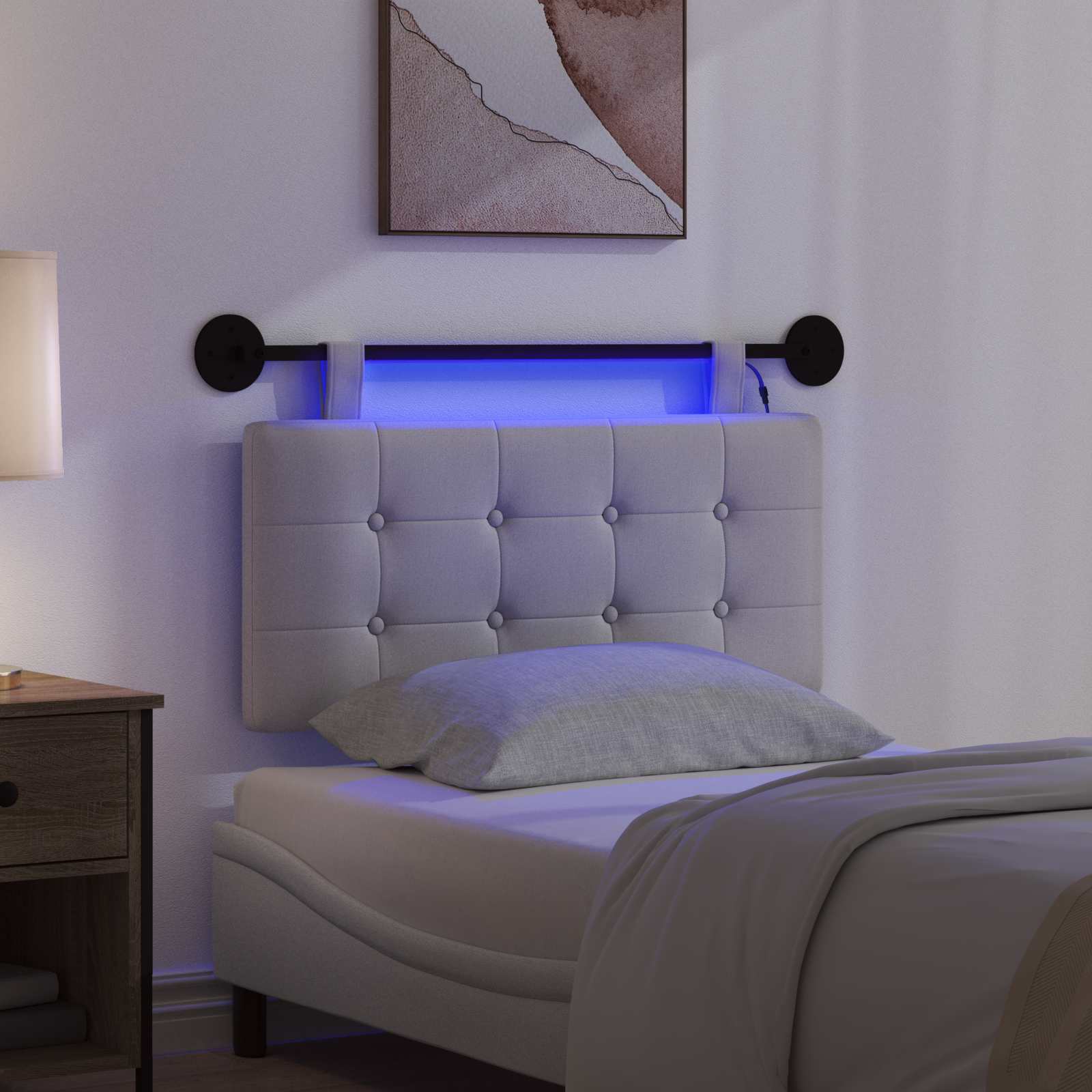 Tête de lit suspendue Avec lumière LED Gris nuage Tissu - XIOS