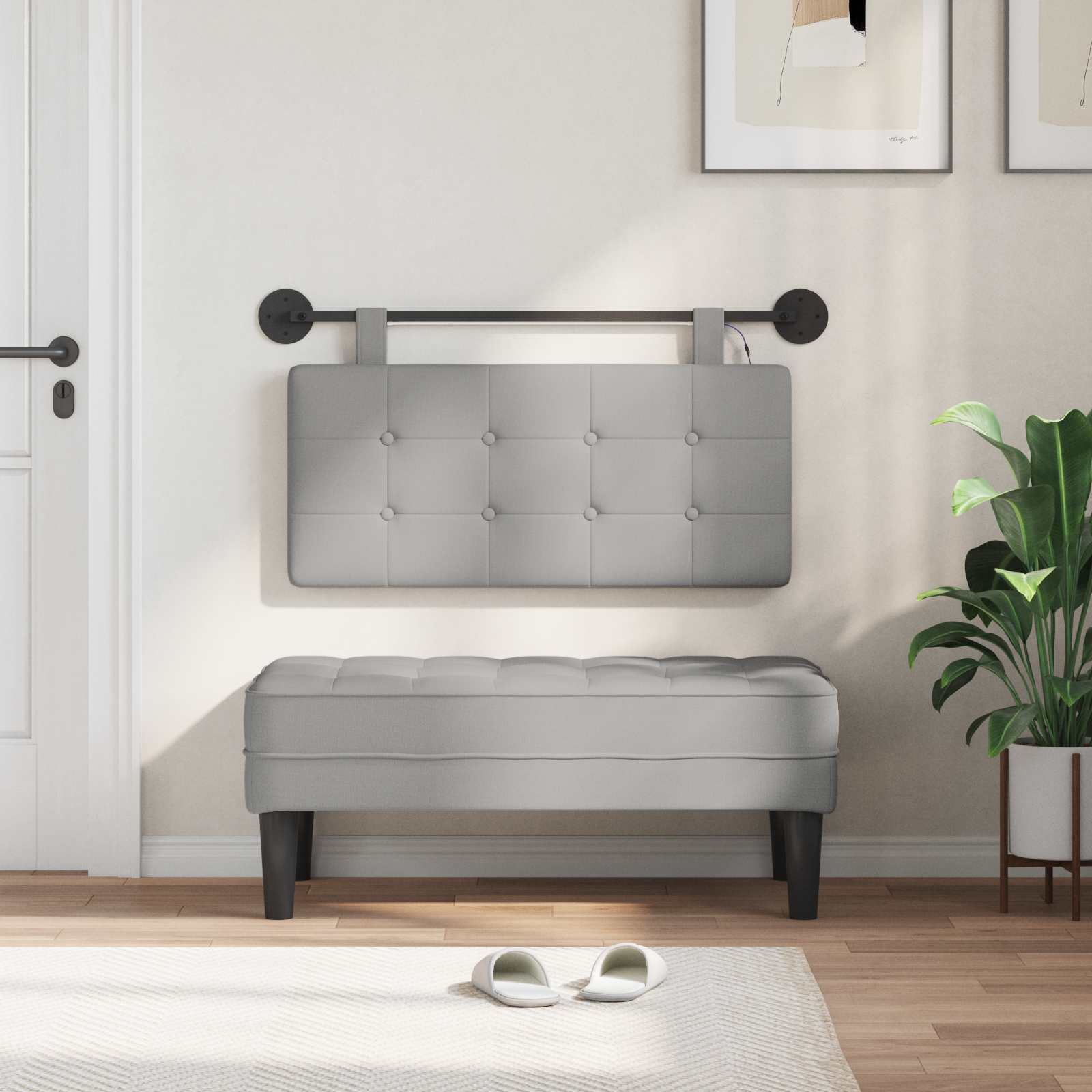 Tête de lit suspendue Avec lumière LED Gris nuage Tissu - XIOS