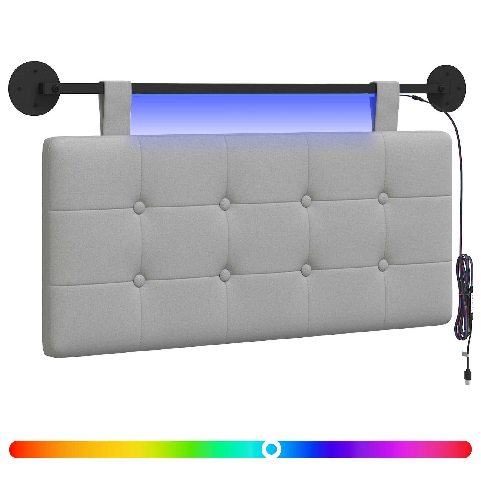 Tête de lit suspendue Avec lumière LED Gris nuage Tissu - XIOS