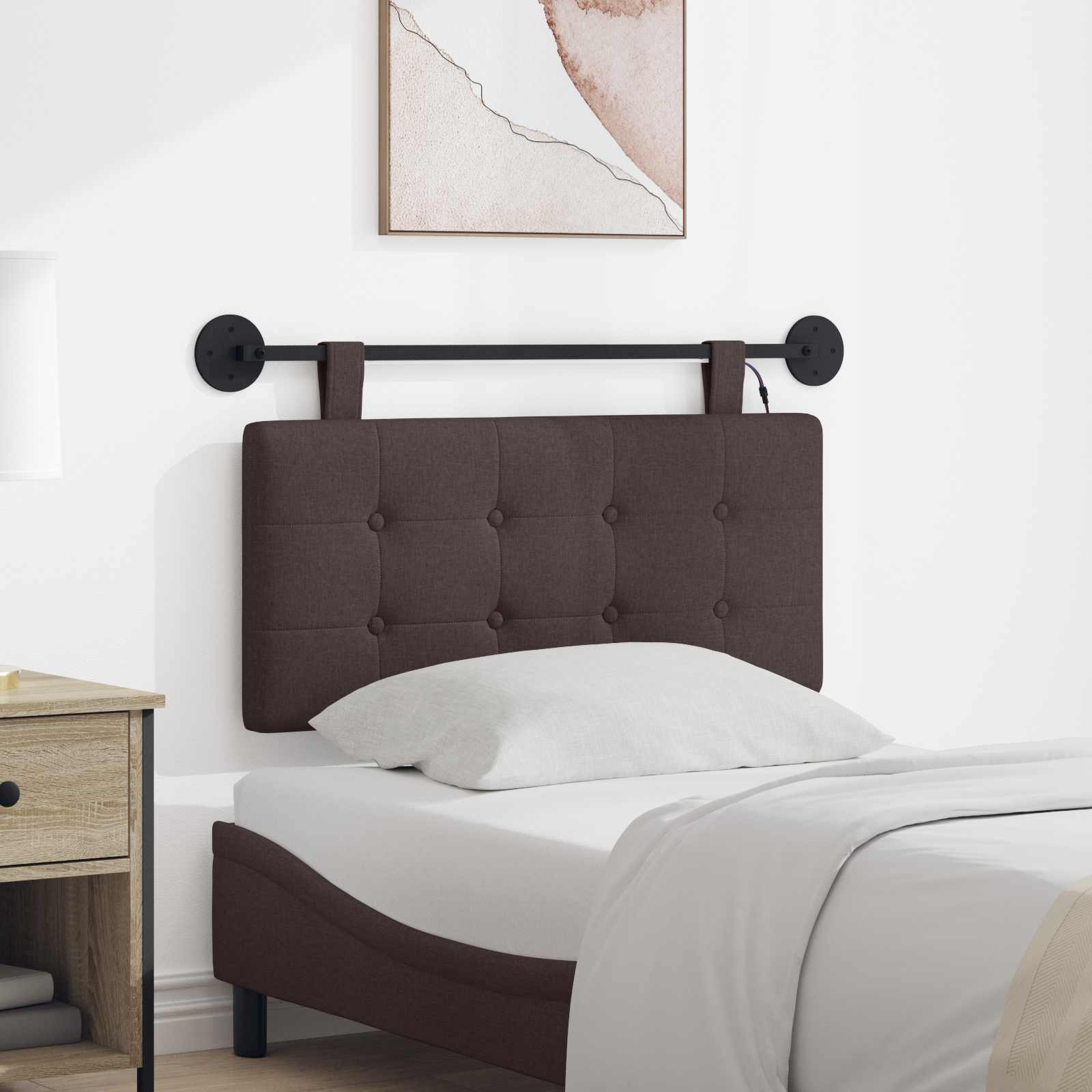 Tête de lit suspendue Avec lumière LED Marron foncé Tissu - XIOS