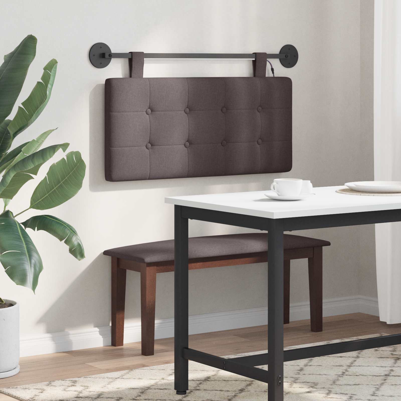 Tête de lit suspendue Avec lumière LED Marron foncé Tissu - XIOS