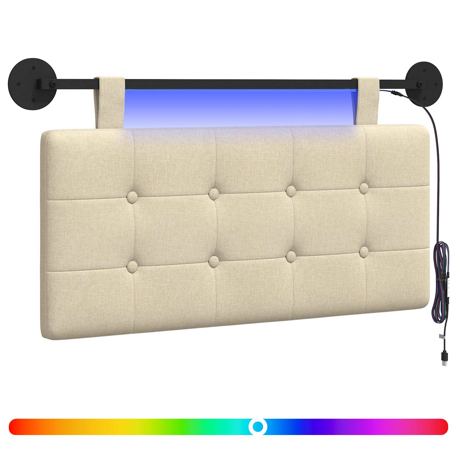 Tête de lit suspendue Avec lumière LED Crème Tissu - XIOS