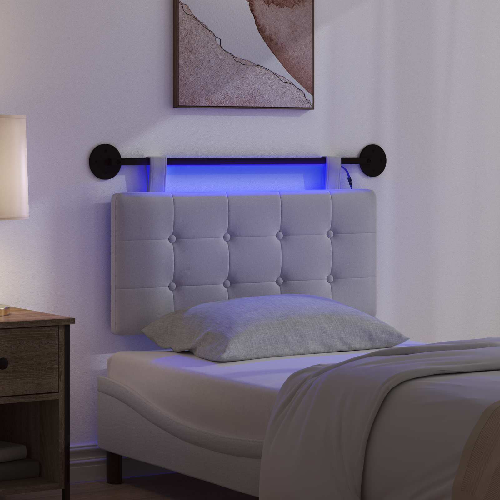 Tête de lit suspendue Avec lumière LED Blanc Tissu - XIOS