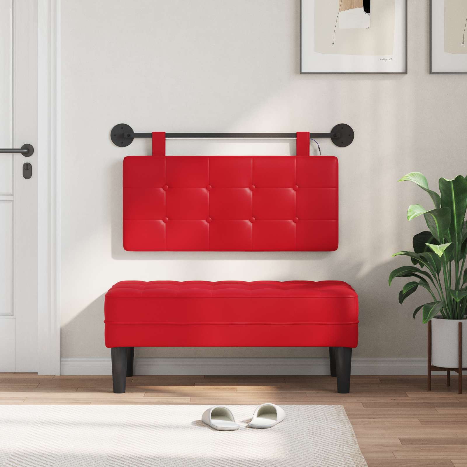 Tête de lit suspendue Avec lumière LED Rouge Simili cuir - XIOS
