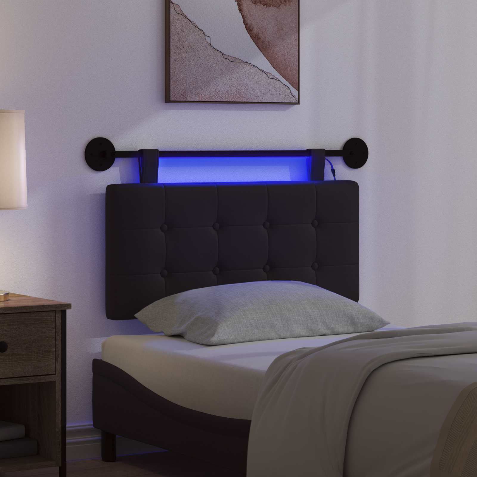 Tête de lit suspendue Avec lumière LED Noir Simili cuir - XIOS