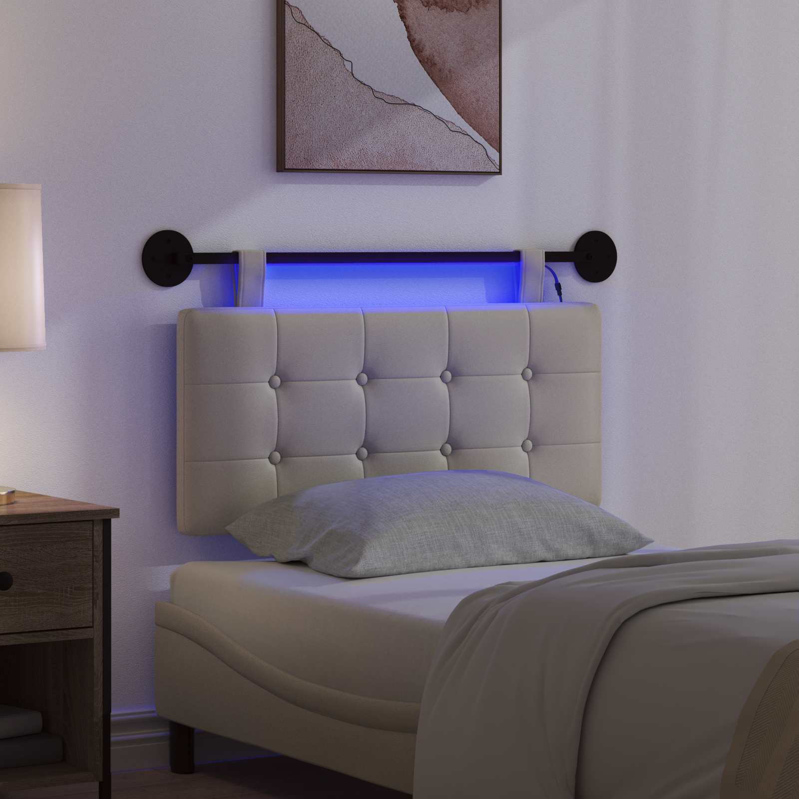 Tête de lit suspendue Avec lumière LED Crème Simili cuir - XIOS