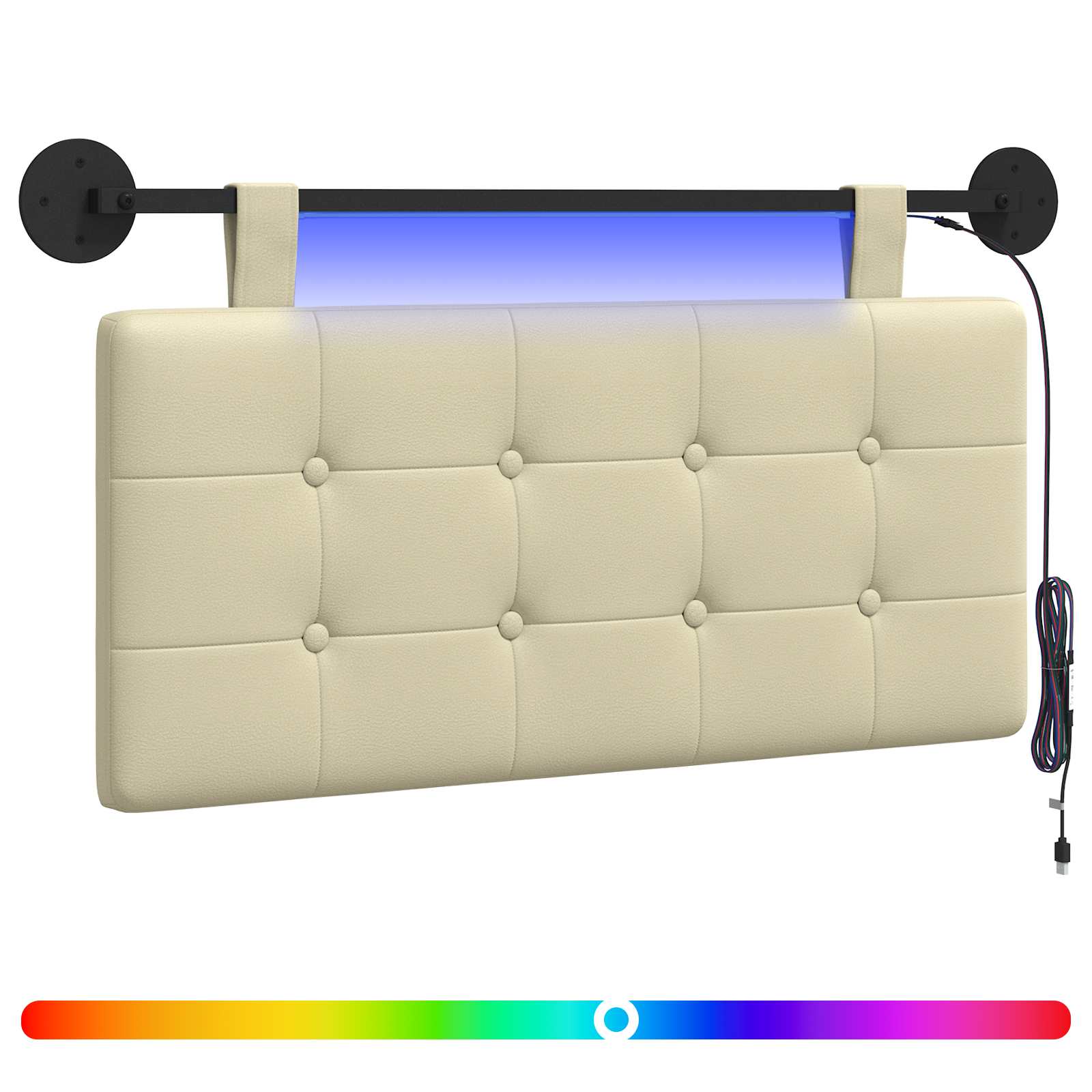 Tête de lit suspendue Avec lumière LED Crème Simili cuir - XIOS