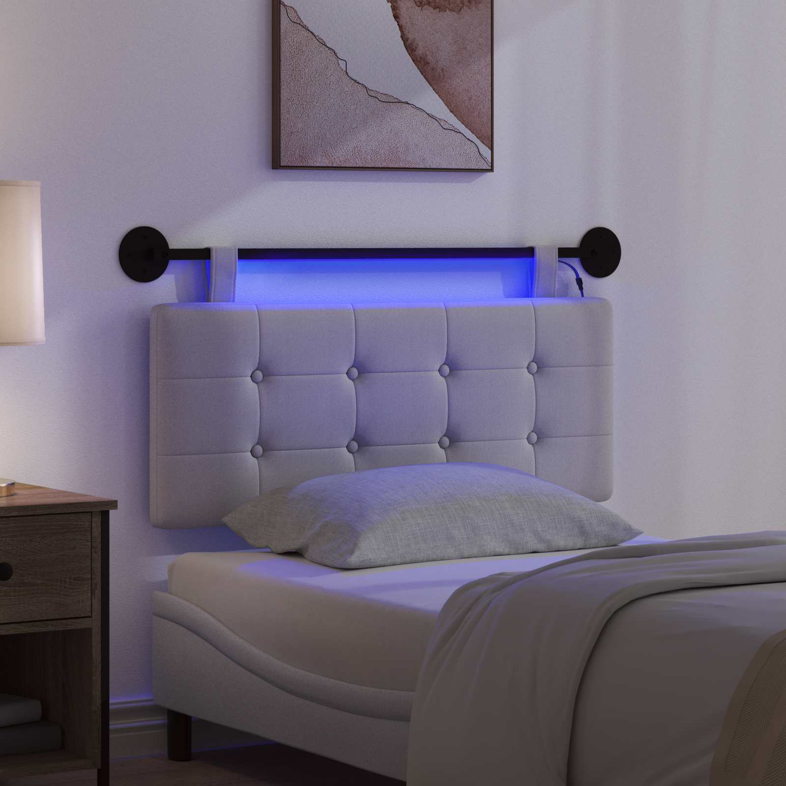 Tête de lit suspendue Avec lumière LED Gris nuage Tissu - XIOS