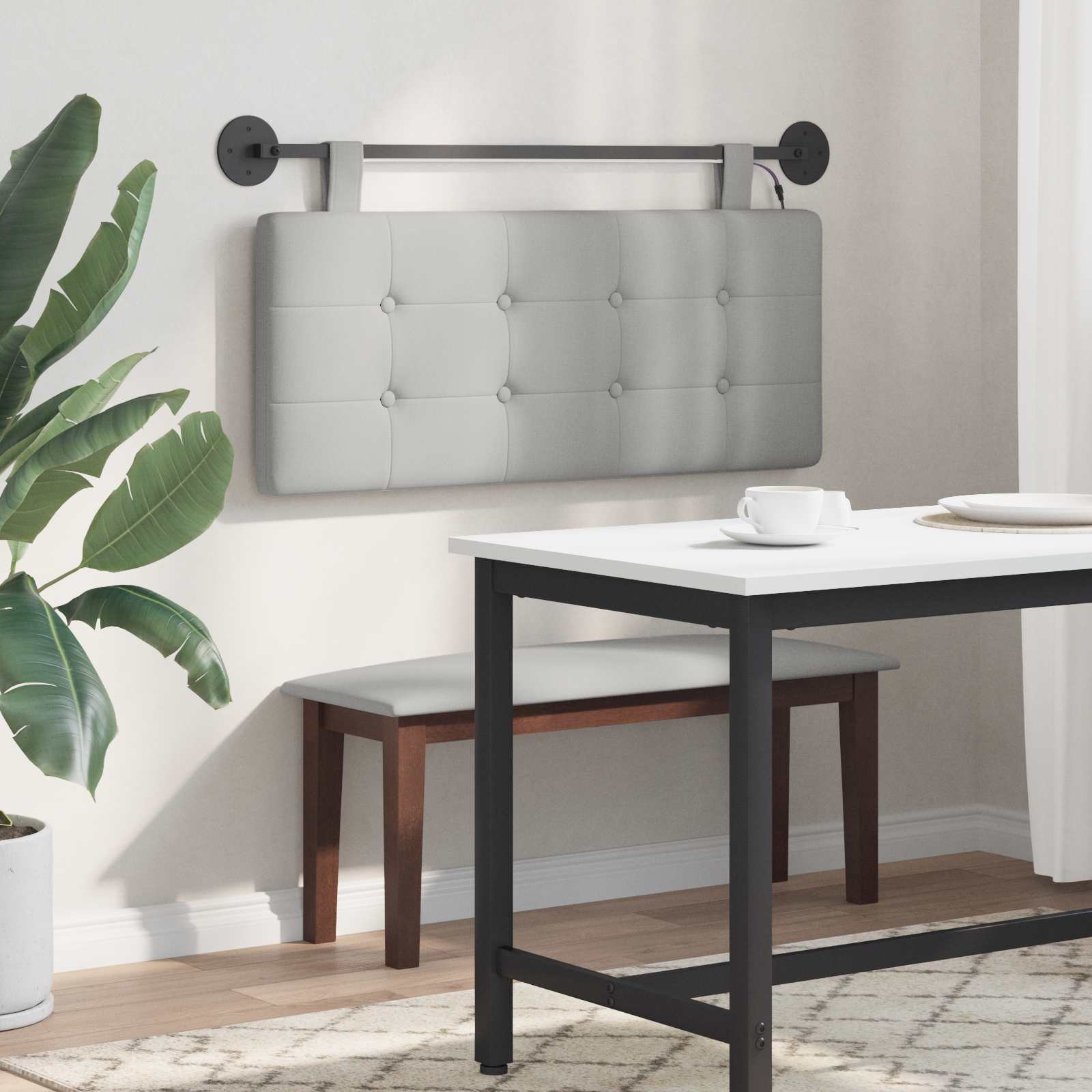 Tête de lit suspendue Avec lumière LED Gris nuage Tissu - XIOS