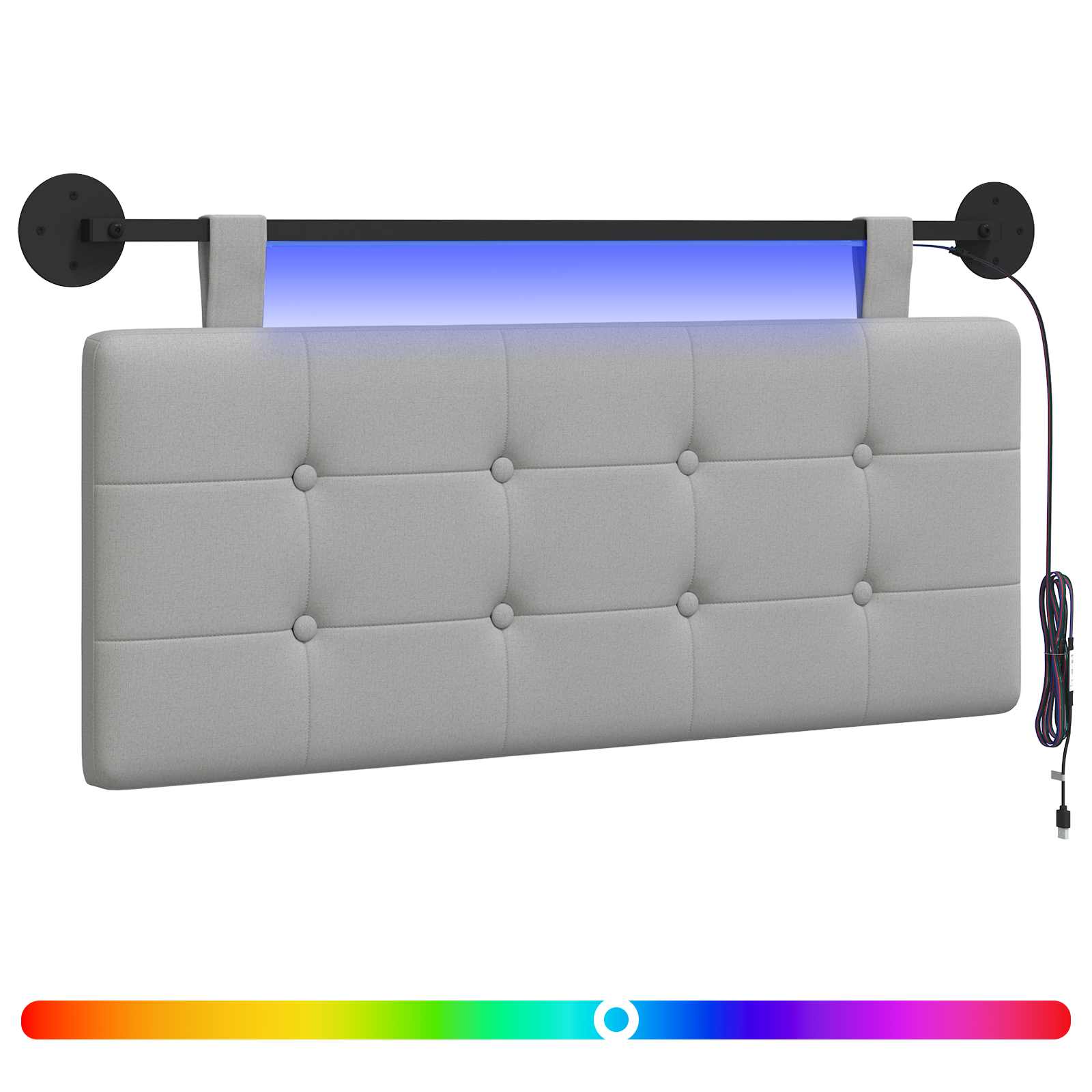 Tête de lit suspendue Avec lumière LED Gris nuage Tissu - XIOS