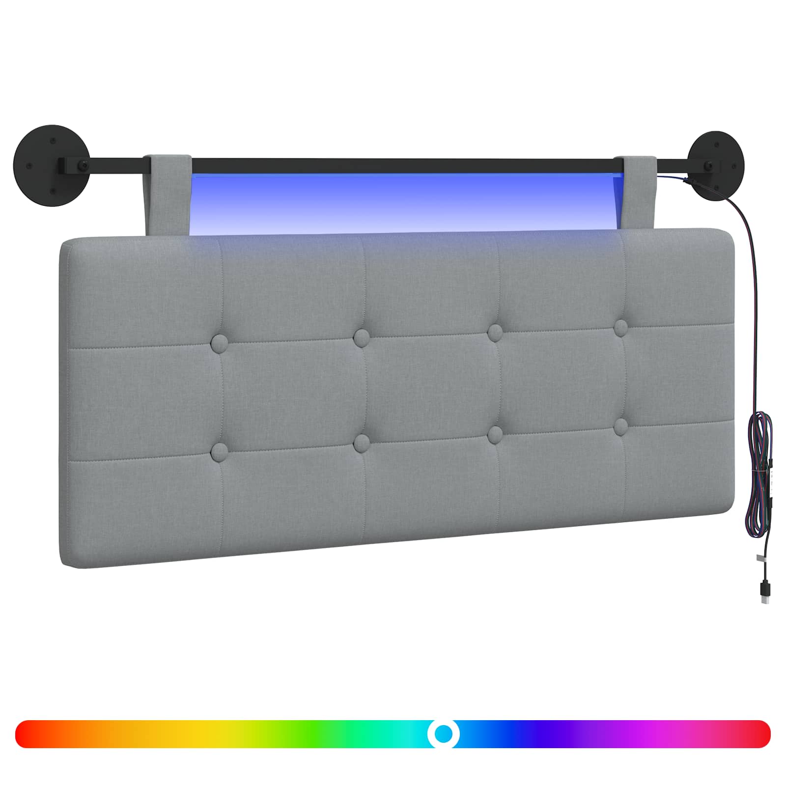Tête de lit suspendue Avec lumière LED Gris clair Tissu - XIOS