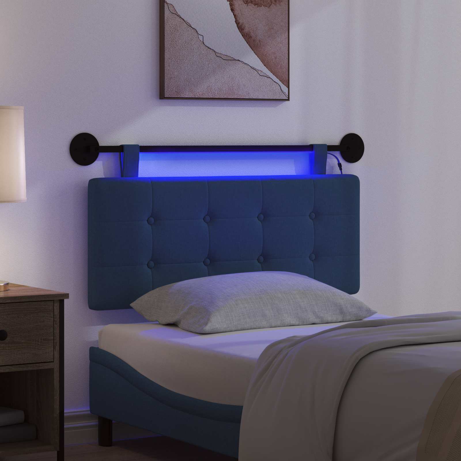 Tête de lit suspendue Avec lumière LED Bleu Tissu - XIOS