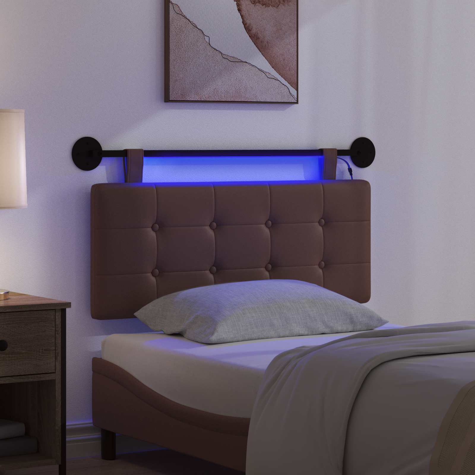 Tête de lit suspendue Avec lumière LED Marron Simili cuir - XIOS