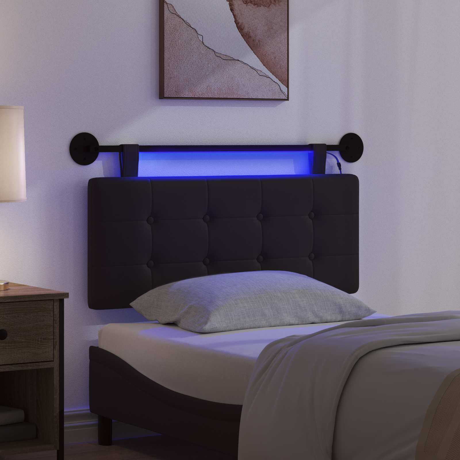 Tête de lit suspendue Avec lumière LED Noir Simili cuir - XIOS
