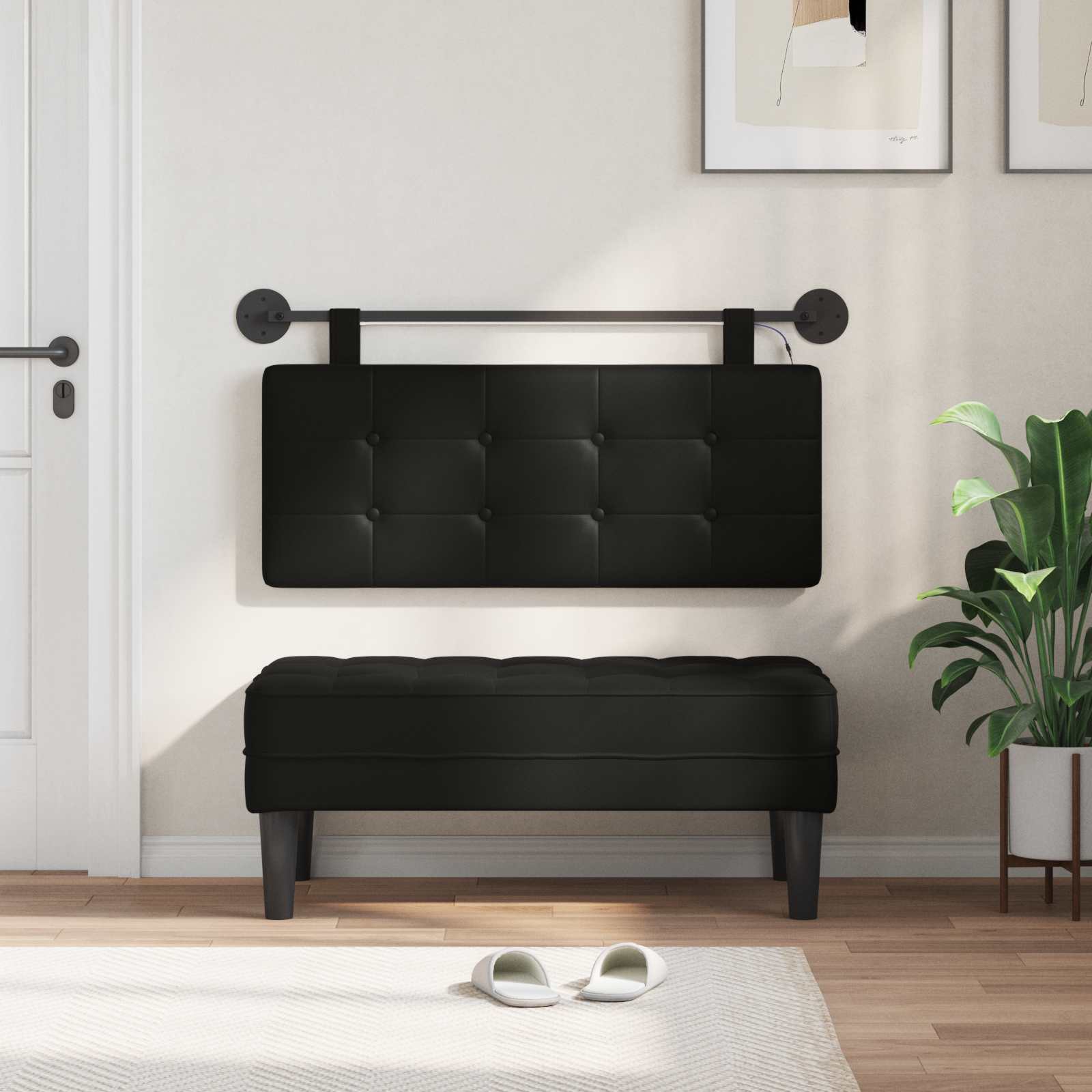 Tête de lit suspendue Avec lumière LED Noir Simili cuir - XIOS