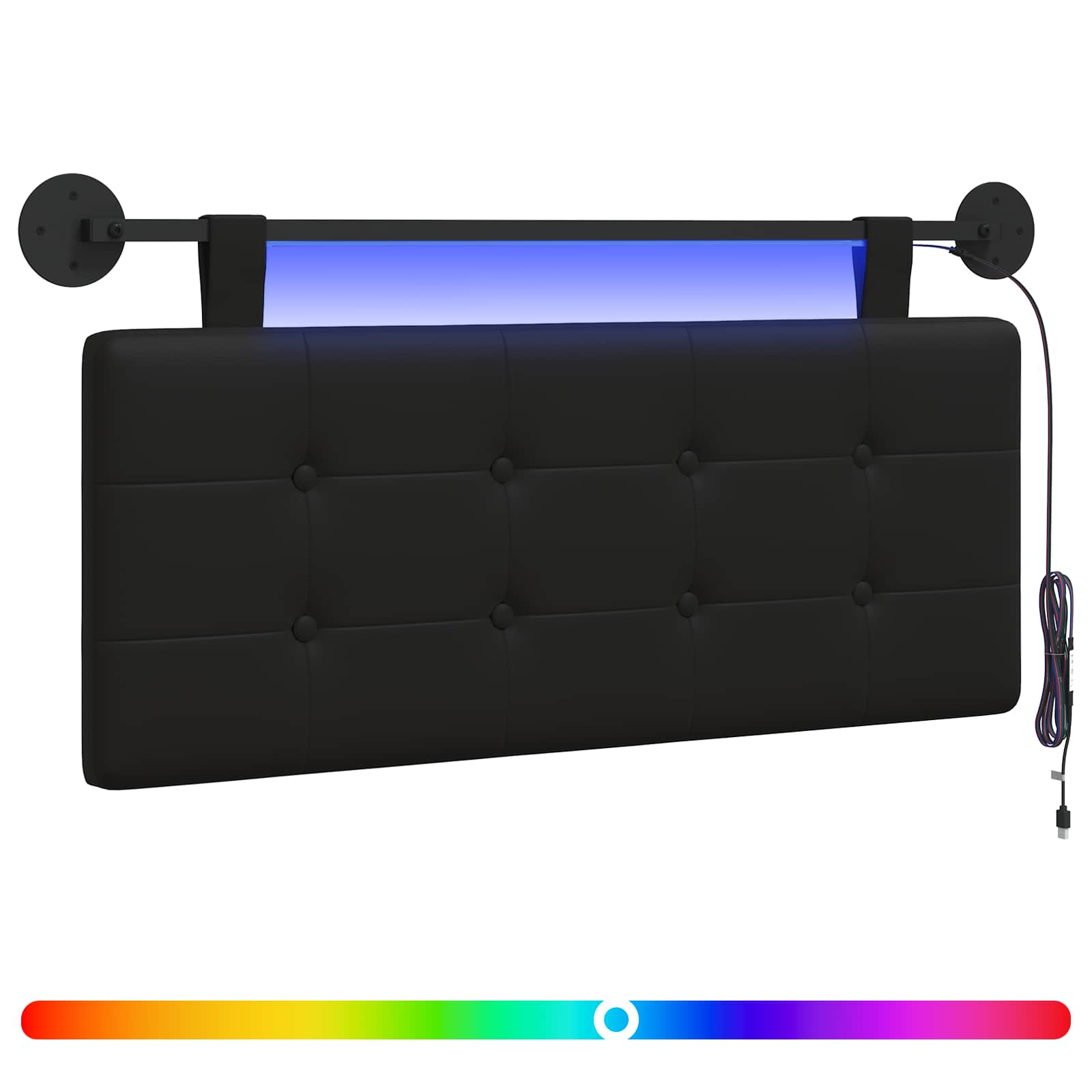 Tête de lit suspendue Avec lumière LED Noir Simili cuir - XIOS
