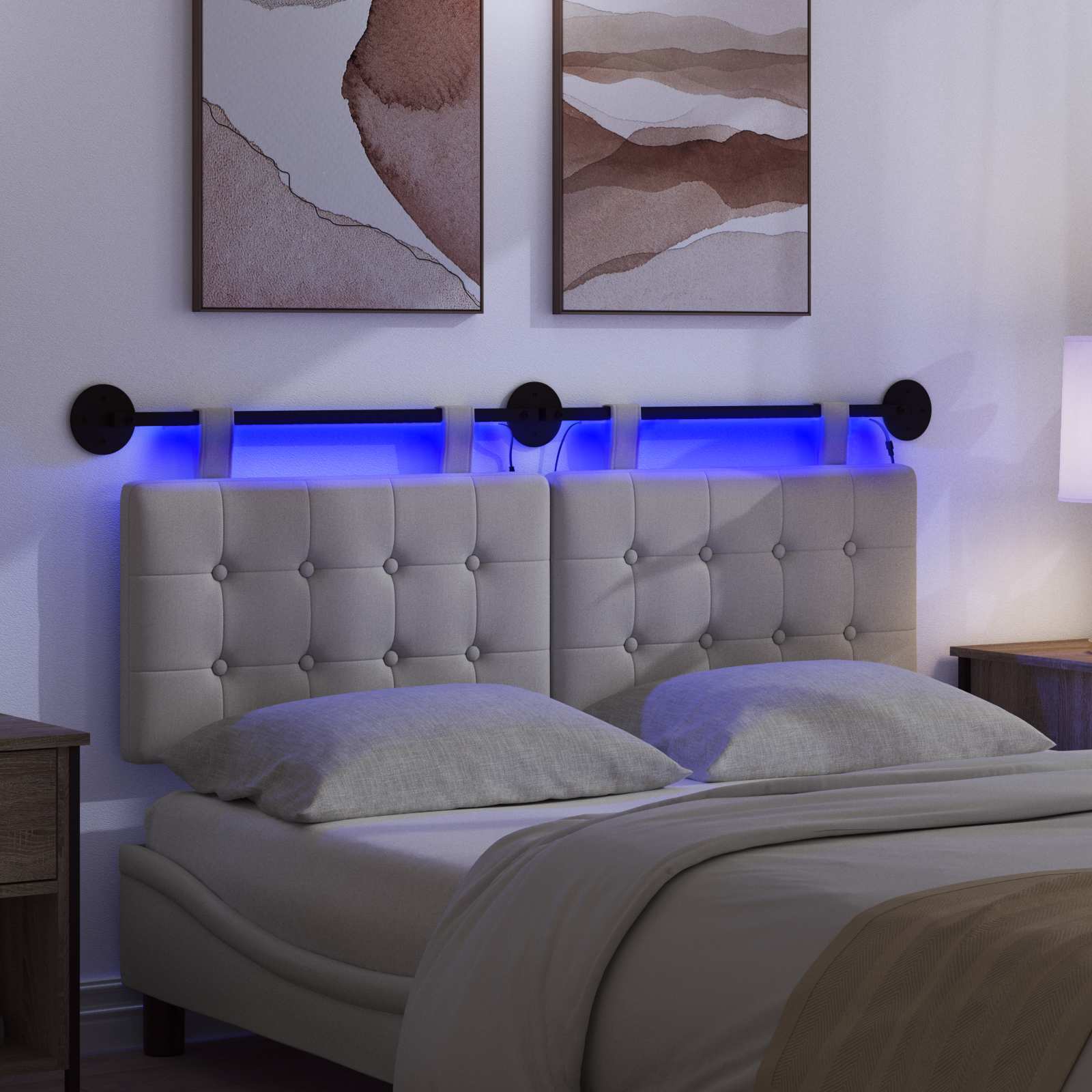 Tête de lit suspendue Avec lumière LED Gris nuage Tissu - XIOS
