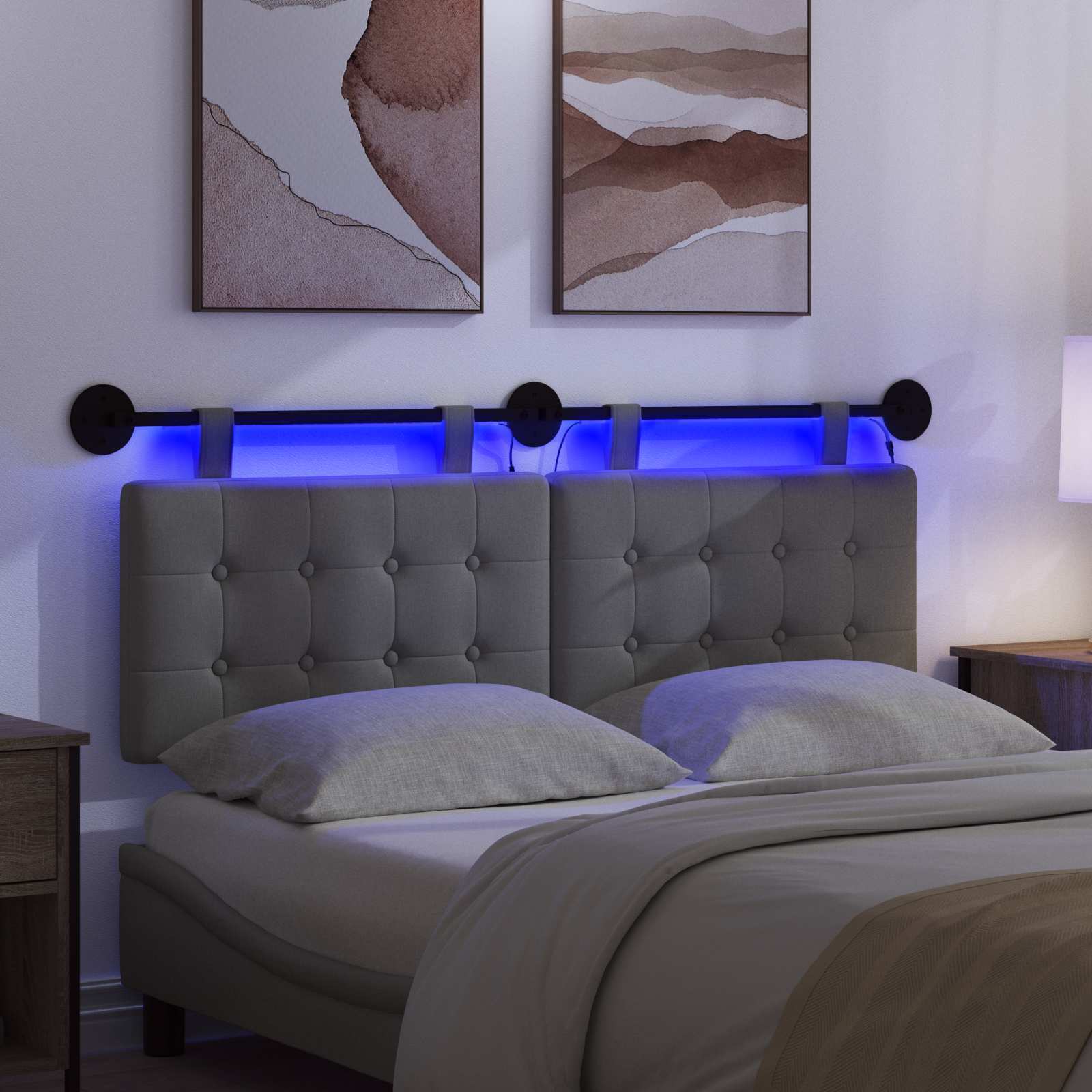 Tête de lit suspendue Avec lumière LED Gris foncé Tissu - XIOS