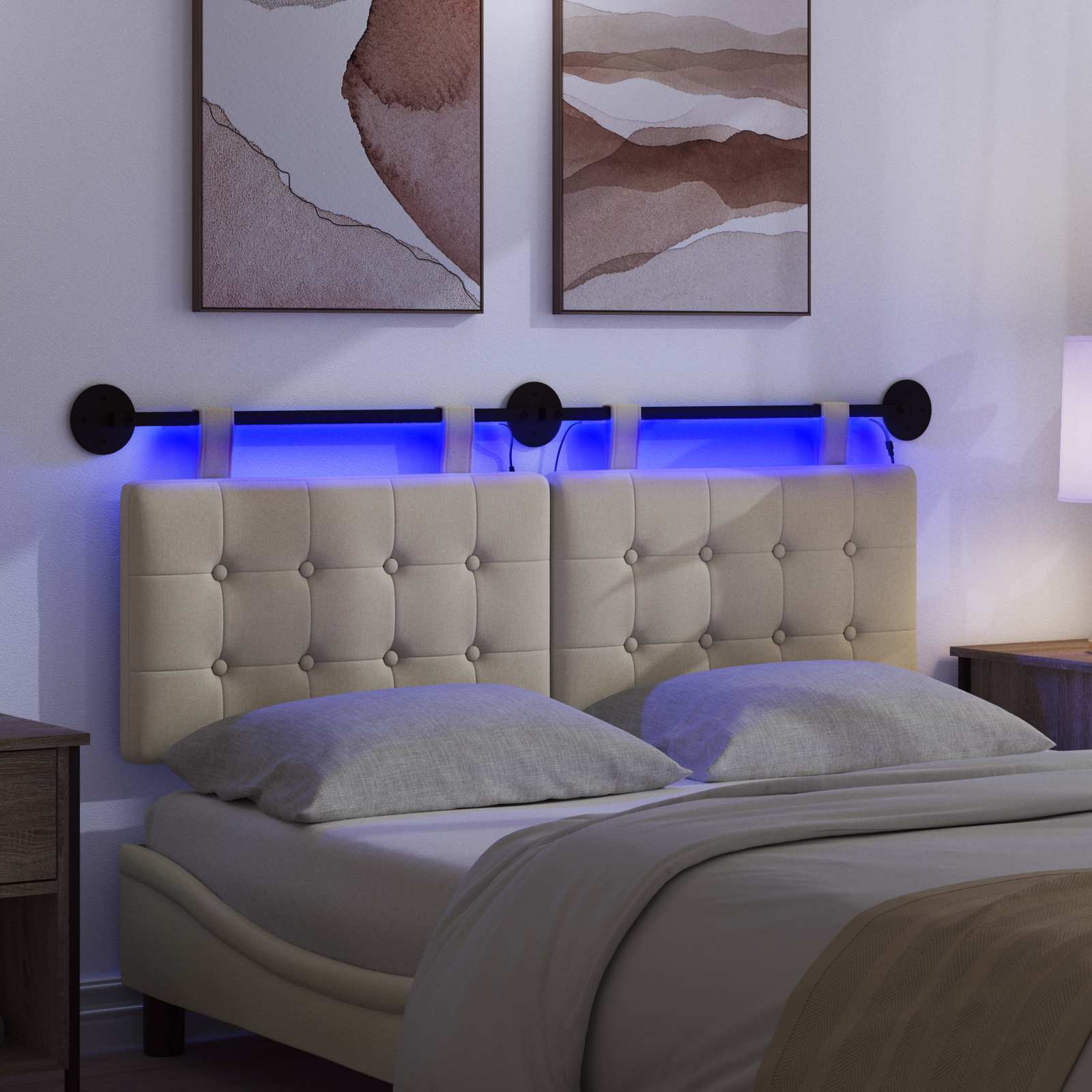 Tête de lit suspendue Avec lumière LED Crème Tissu - XIOS