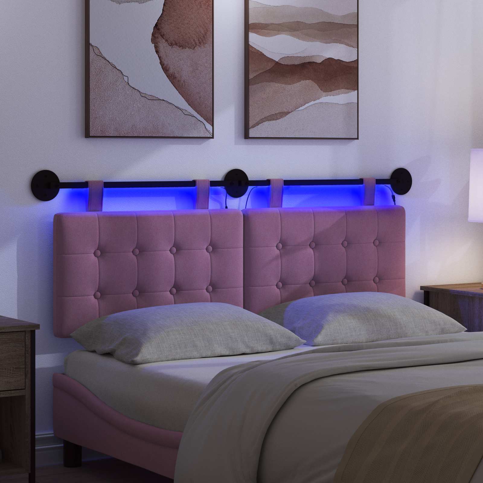 Tête de lit suspendue Avec lumière LED Rose Tissu - XIOS