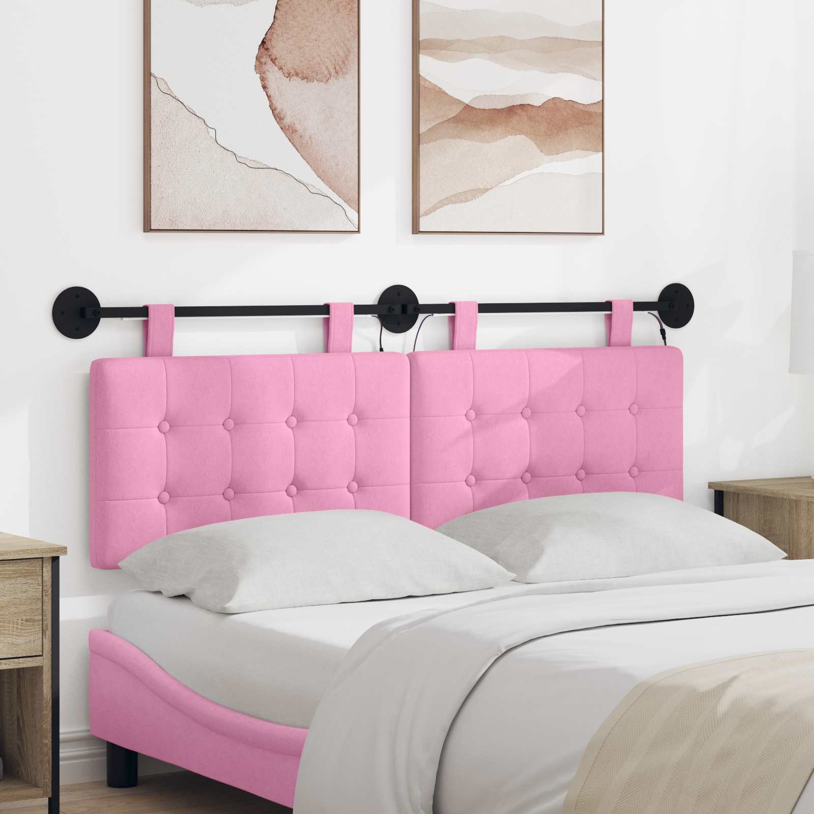 Tête de lit suspendue Avec lumière LED Rose Tissu - XIOS