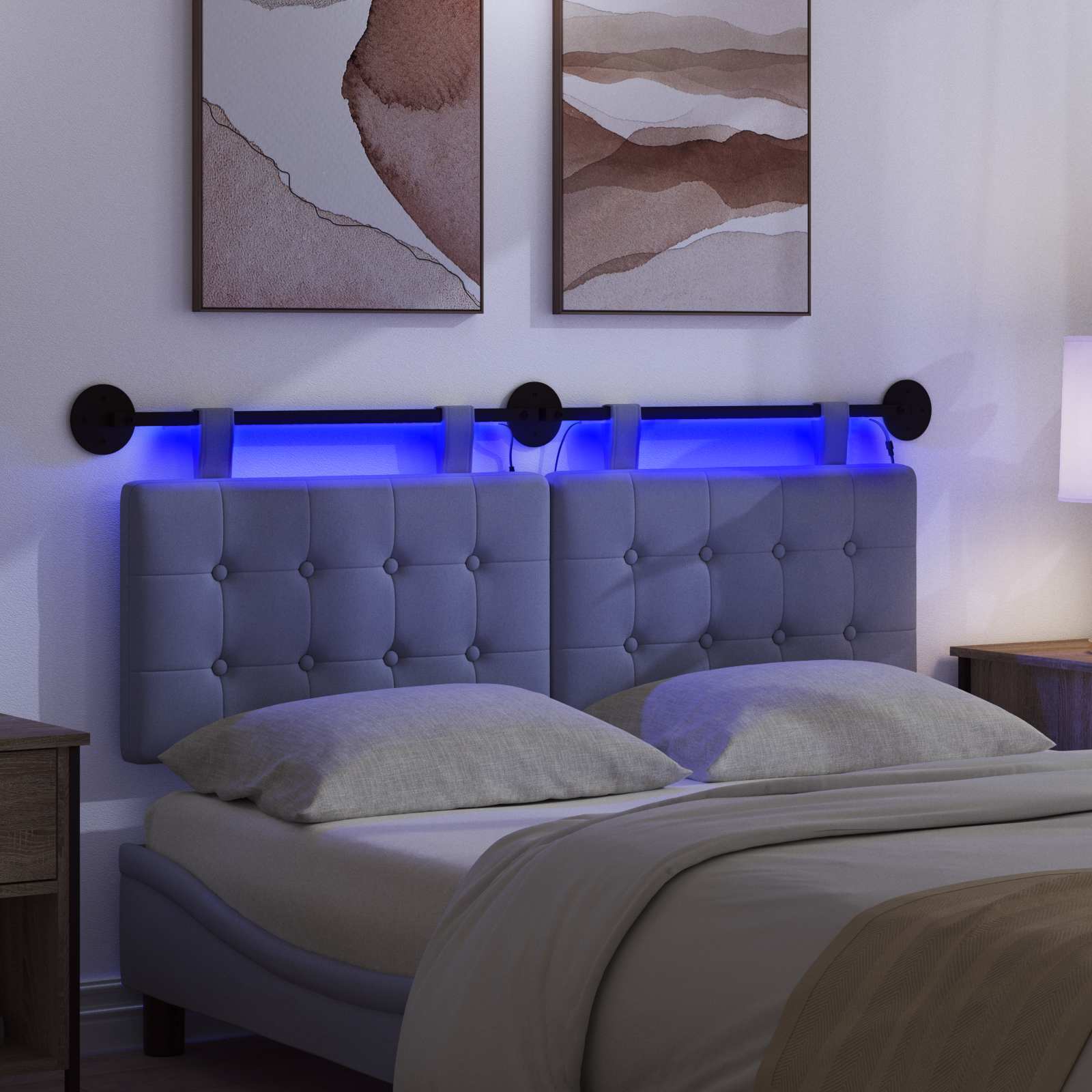 Tête de lit suspendue Avec lumière LED Bleu denim Tissu - XIOS