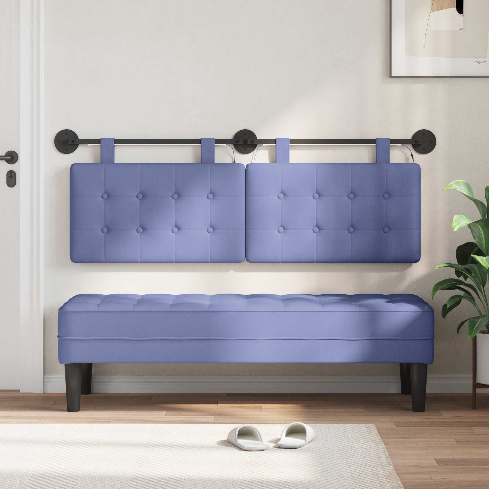 Tête de lit suspendue Avec lumière LED Bleu denim Tissu - XIOS