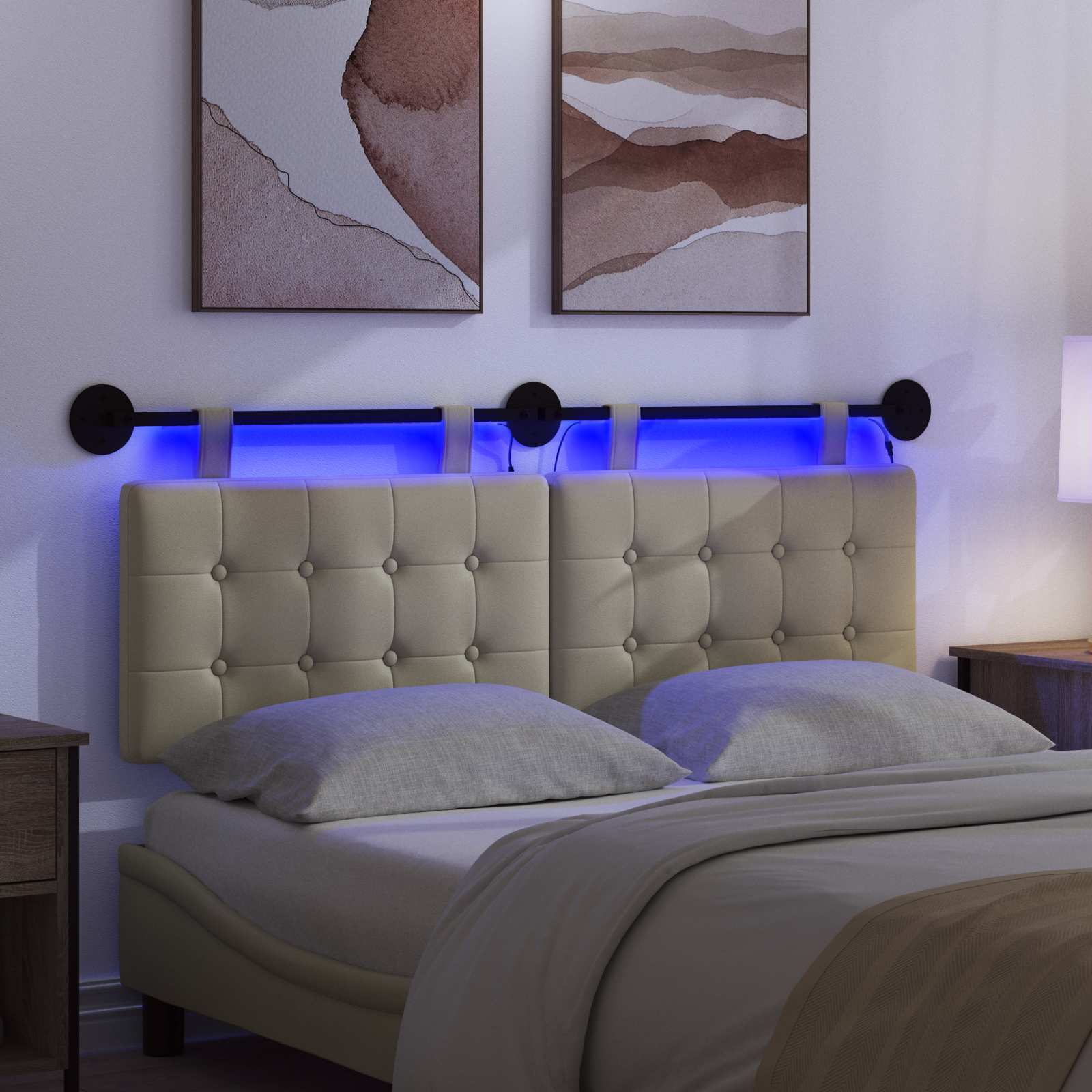 Tête de lit suspendue Avec lumière LED Crème Simili cuir - XIOS