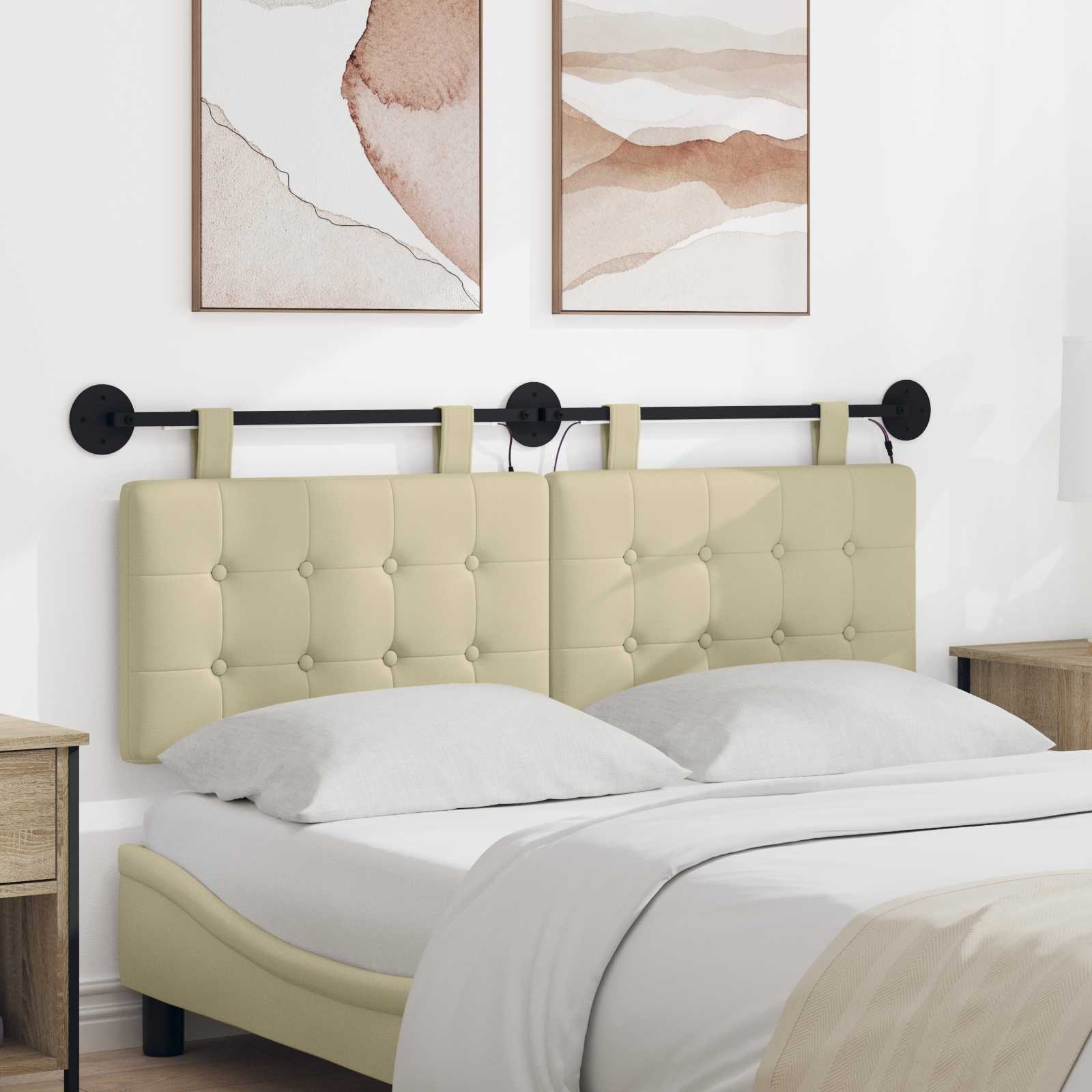Tête de lit suspendue Avec lumière LED Crème Simili cuir - XIOS