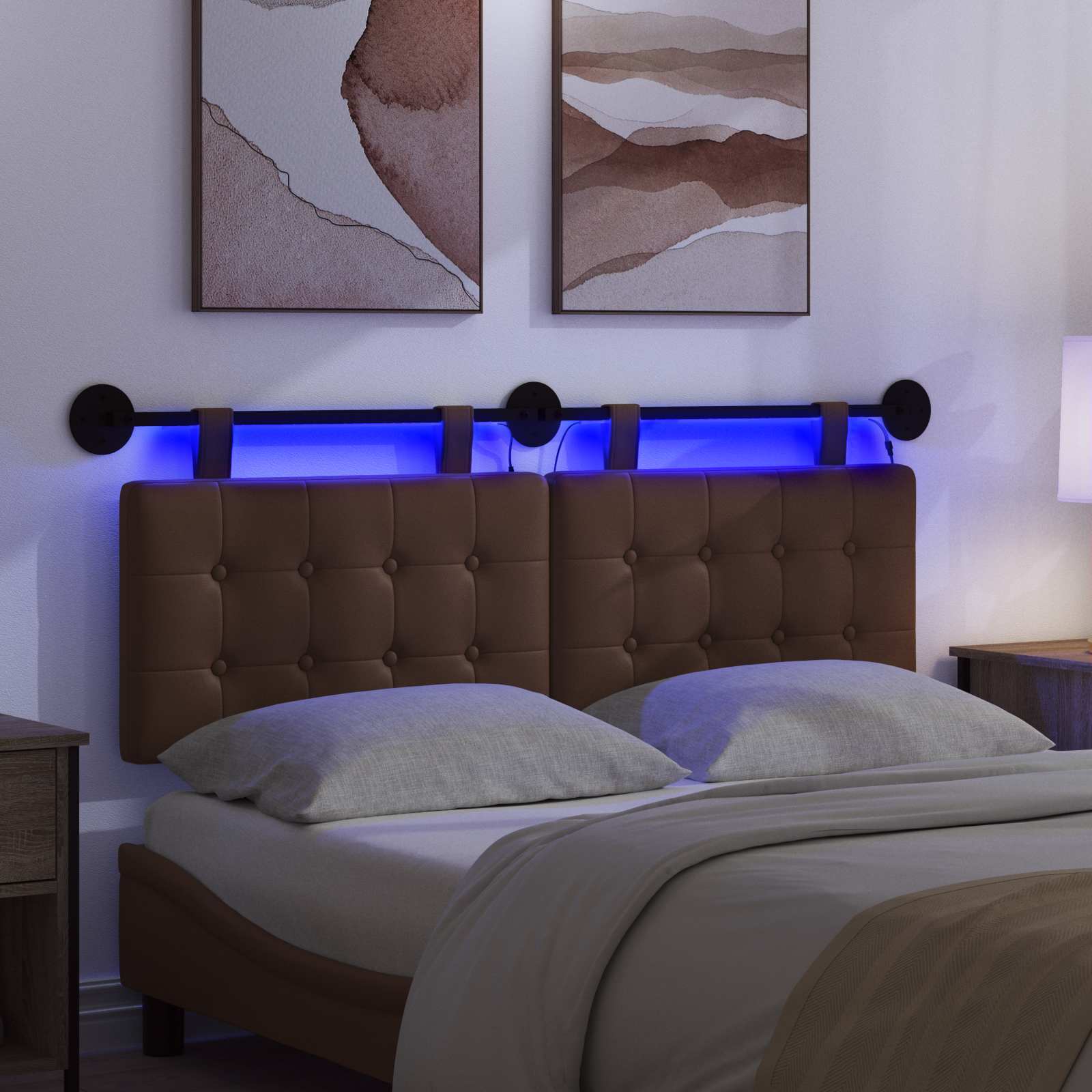 Tête de lit suspendue Avec lumière LED Marron Simili cuir - XIOS