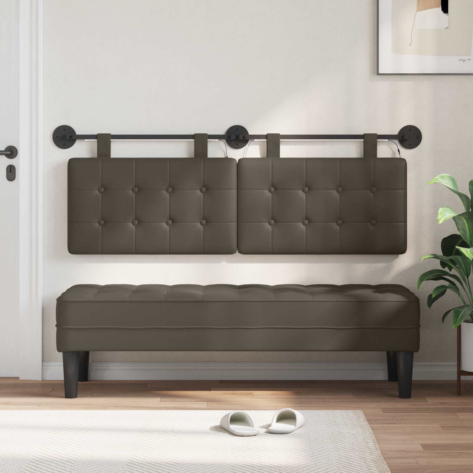 Tête de lit suspendue Avec lumière LED Gris Simili cuir - XIOS
