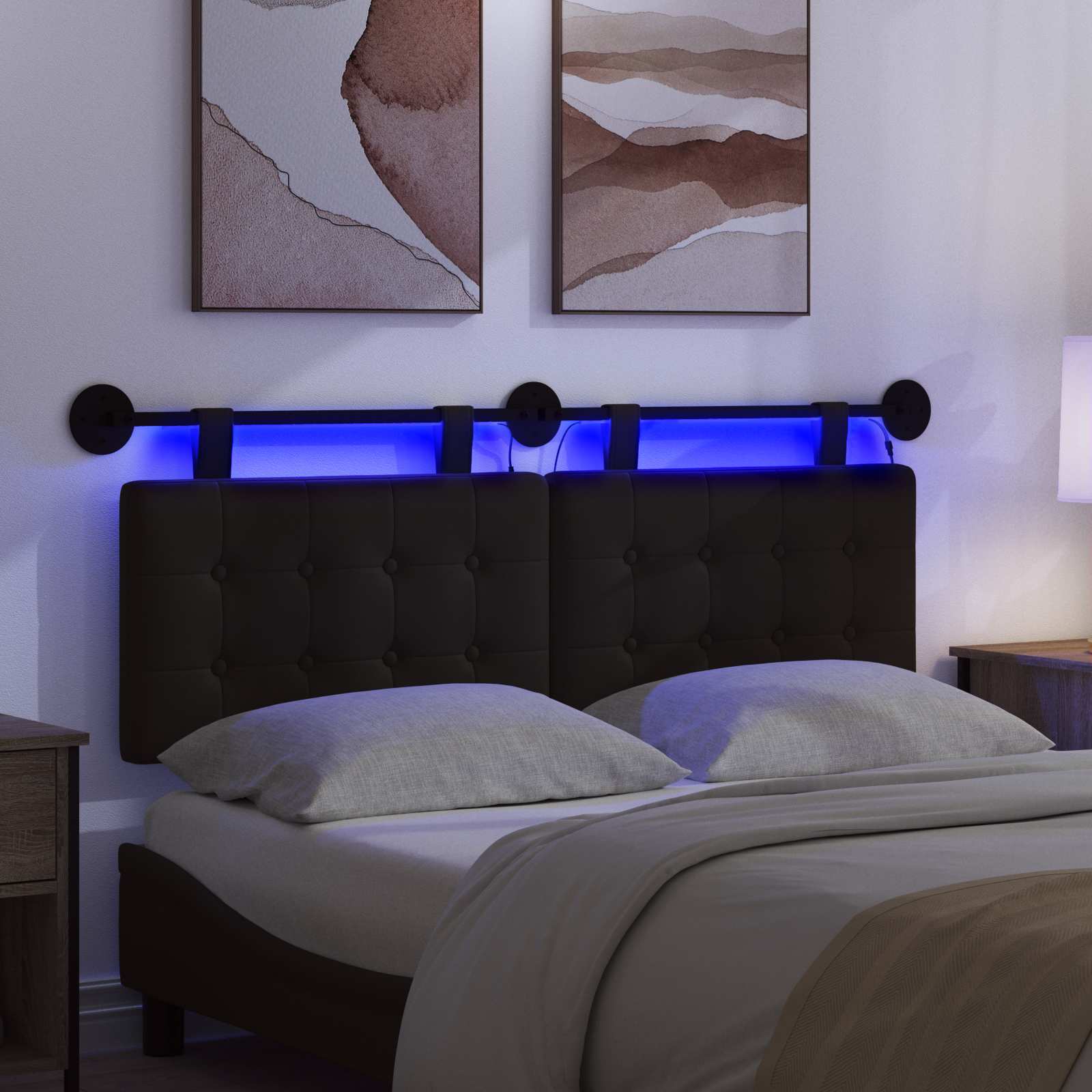 Tête de lit suspendue Avec lumière LED Noir Simili cuir - XIOS