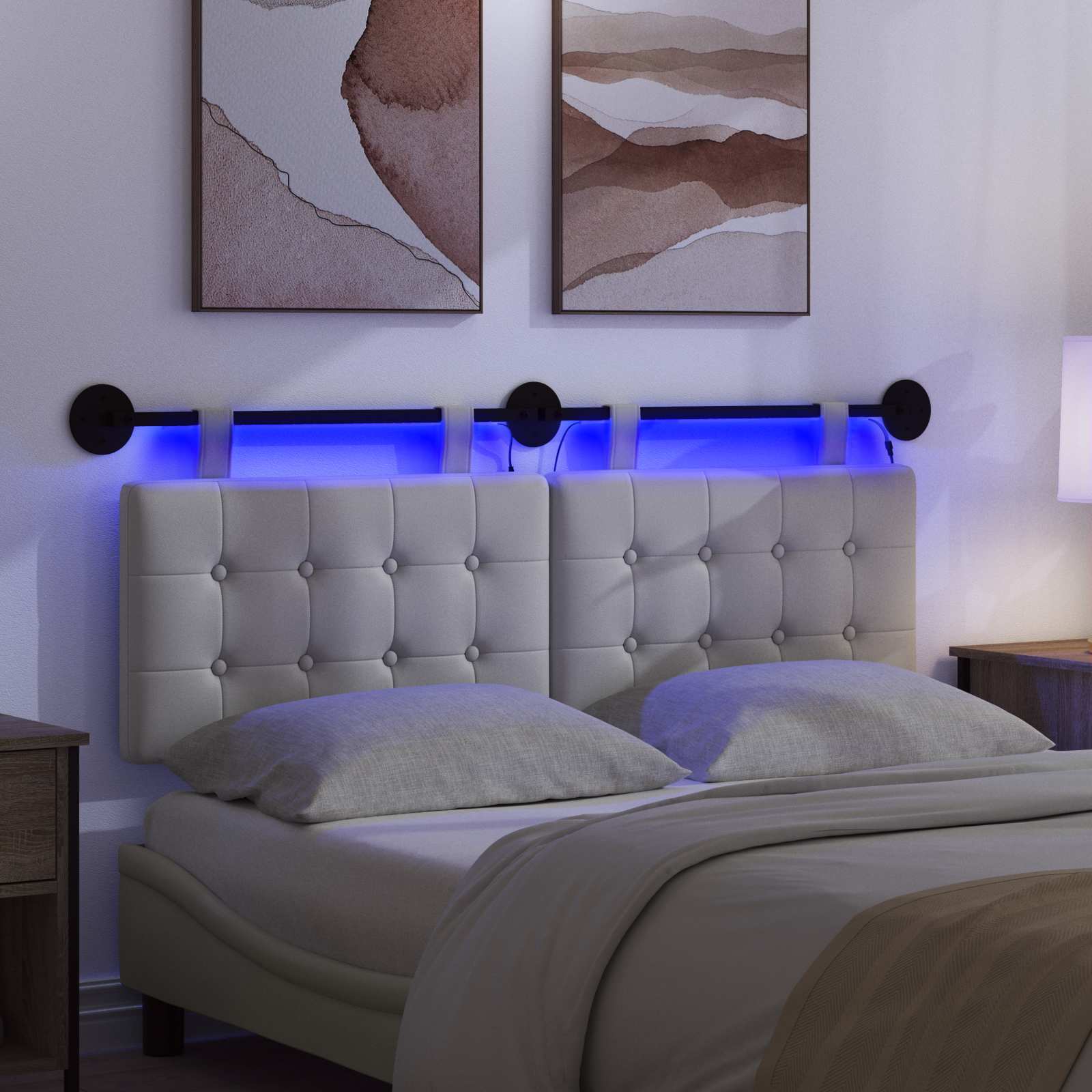 Tête de lit suspendue Avec lumière LED Blanc Simili cuir - XIOS