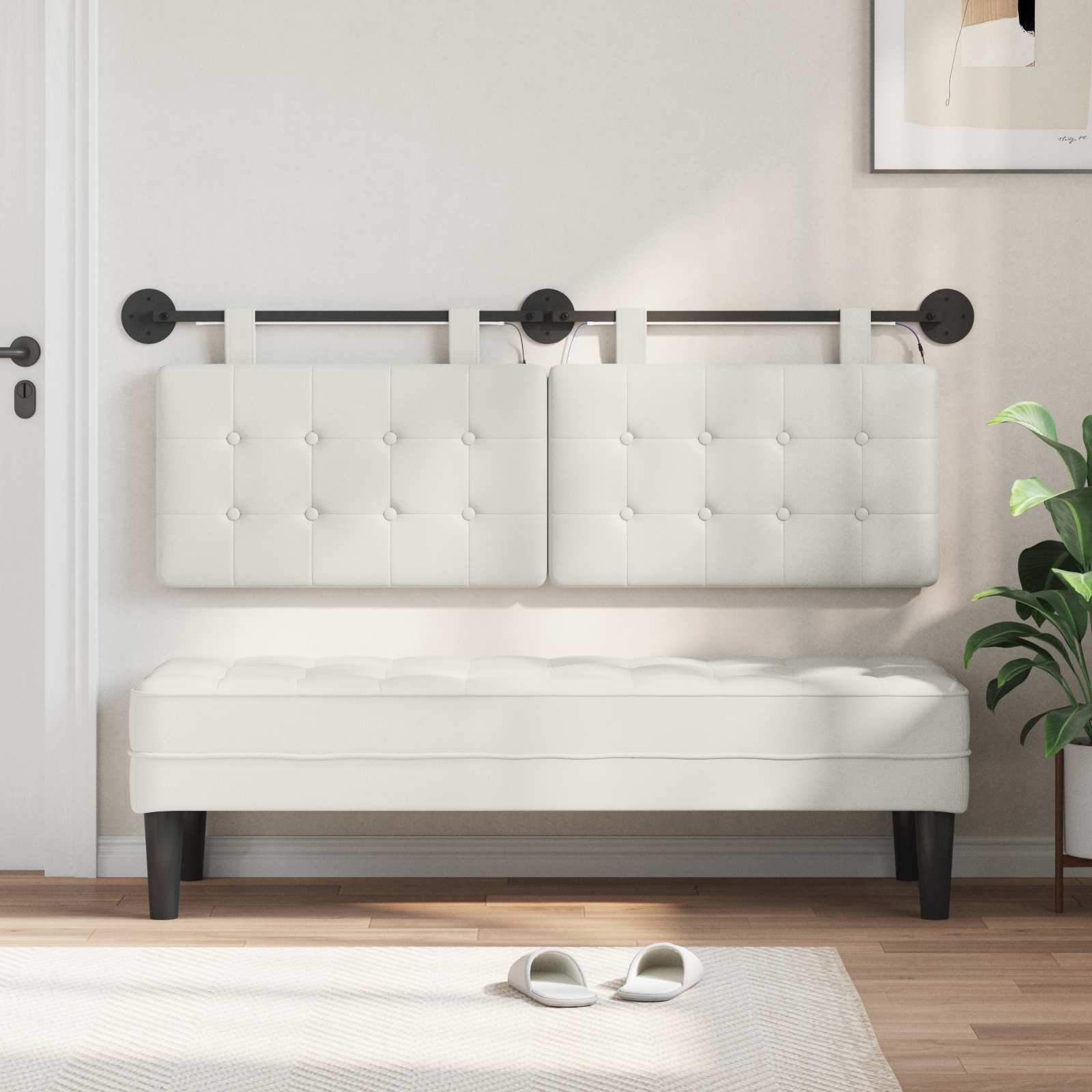 Tête de lit suspendue Avec lumière LED Blanc Simili cuir - XIOS