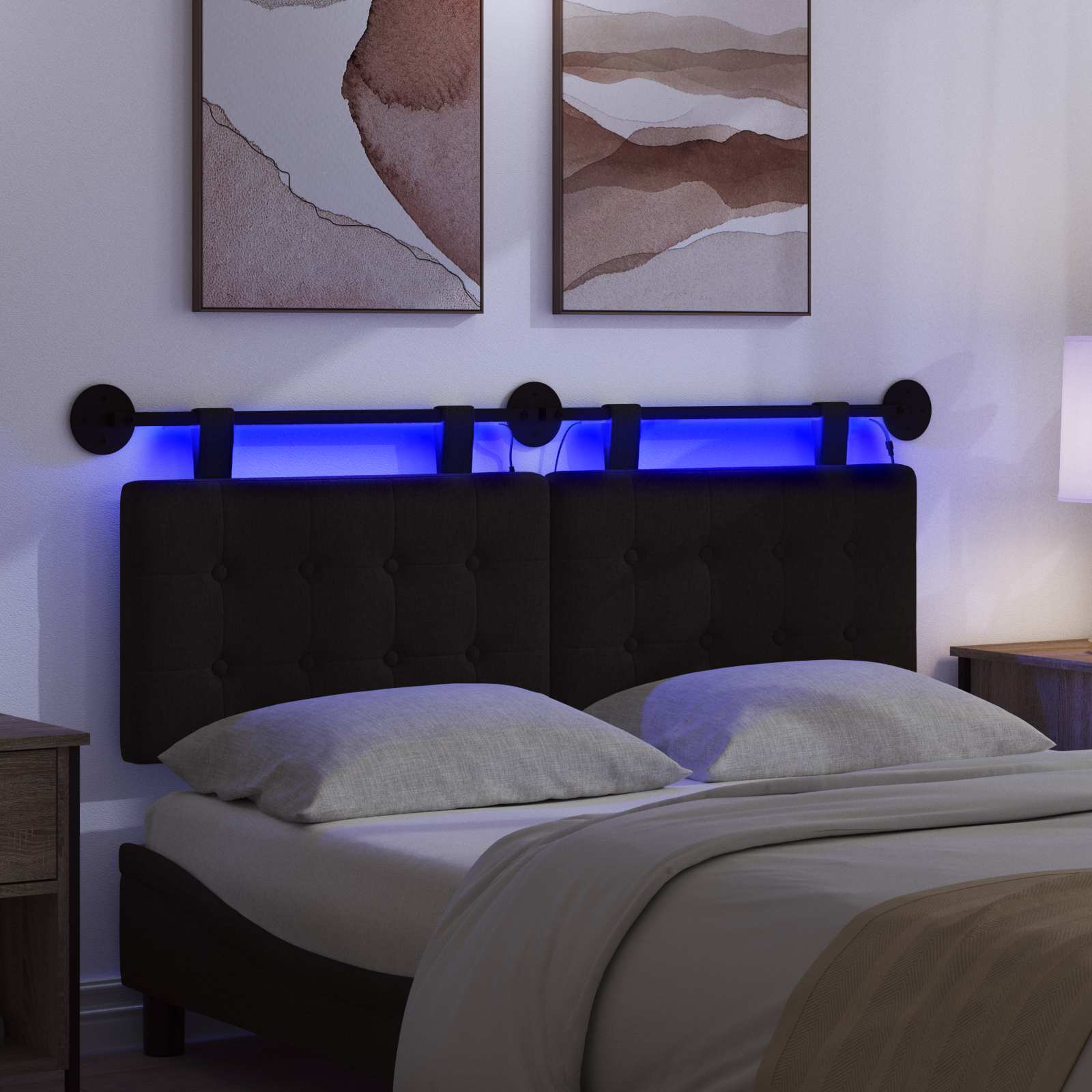 Tête de lit suspendue Avec lumière LED Noir Tissu - XIOS