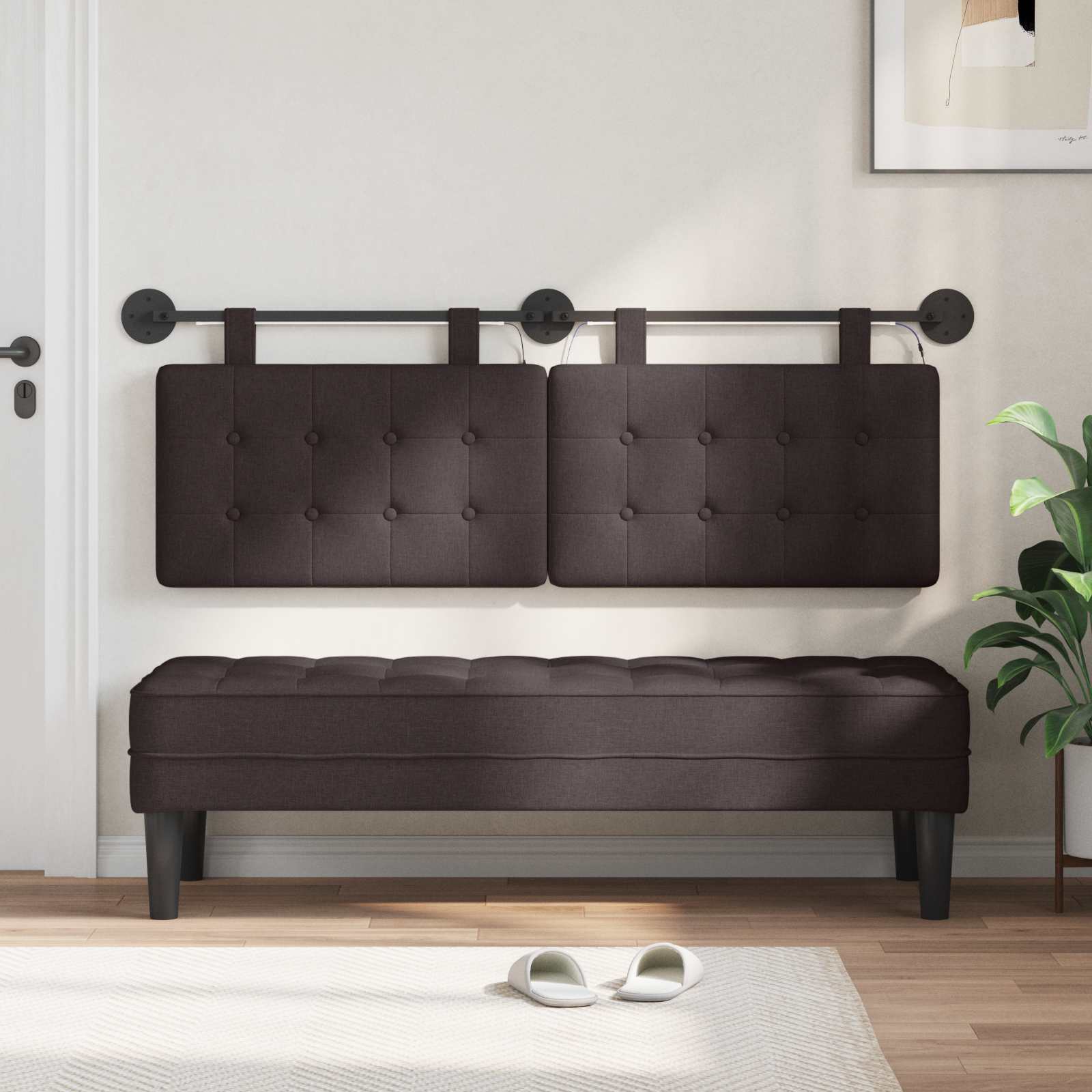 Tête de lit suspendue Avec lumière LED Marron foncé Tissu - XIOS
