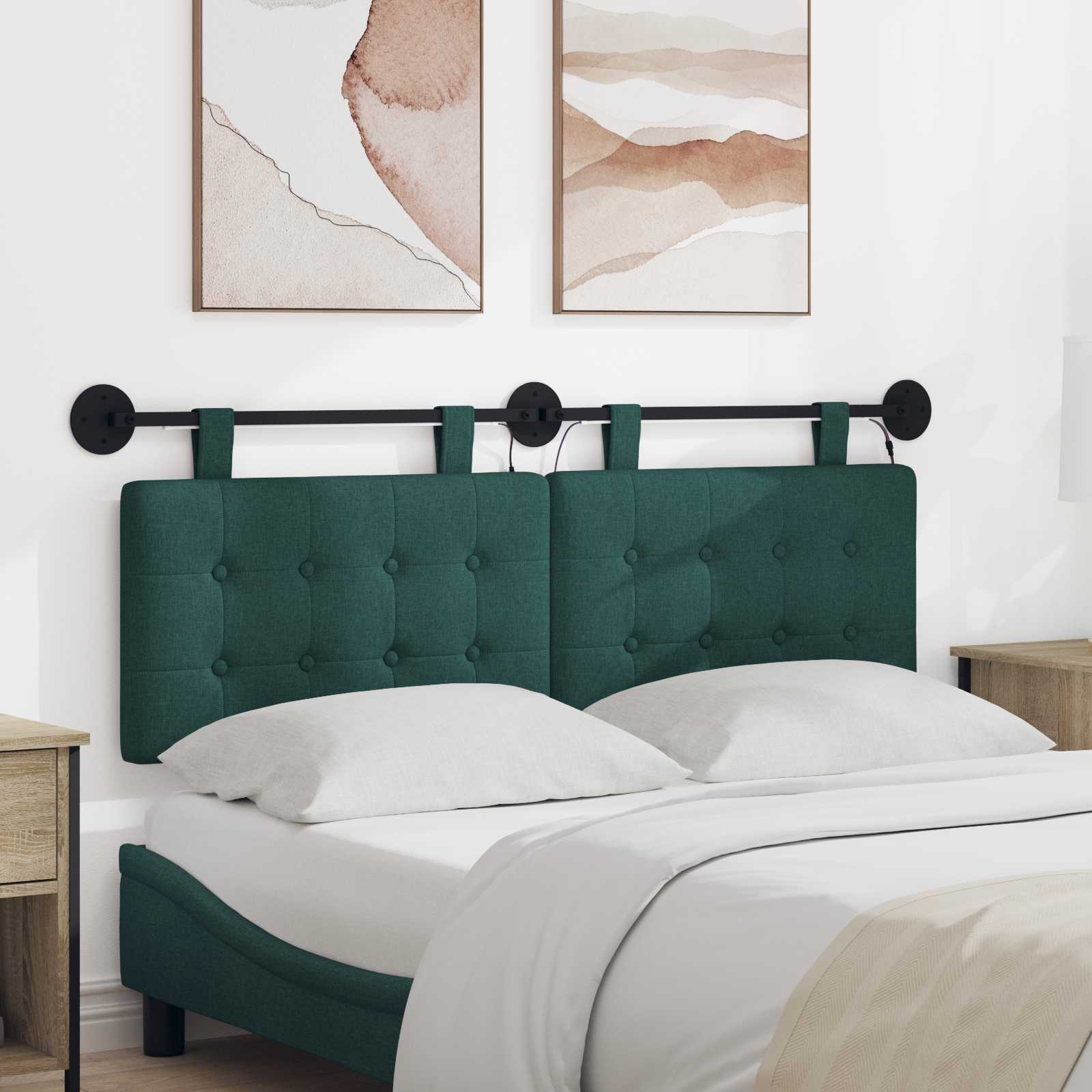 Tête de lit suspendue Avec lumière LED Vert foncé Tissu - XIOS