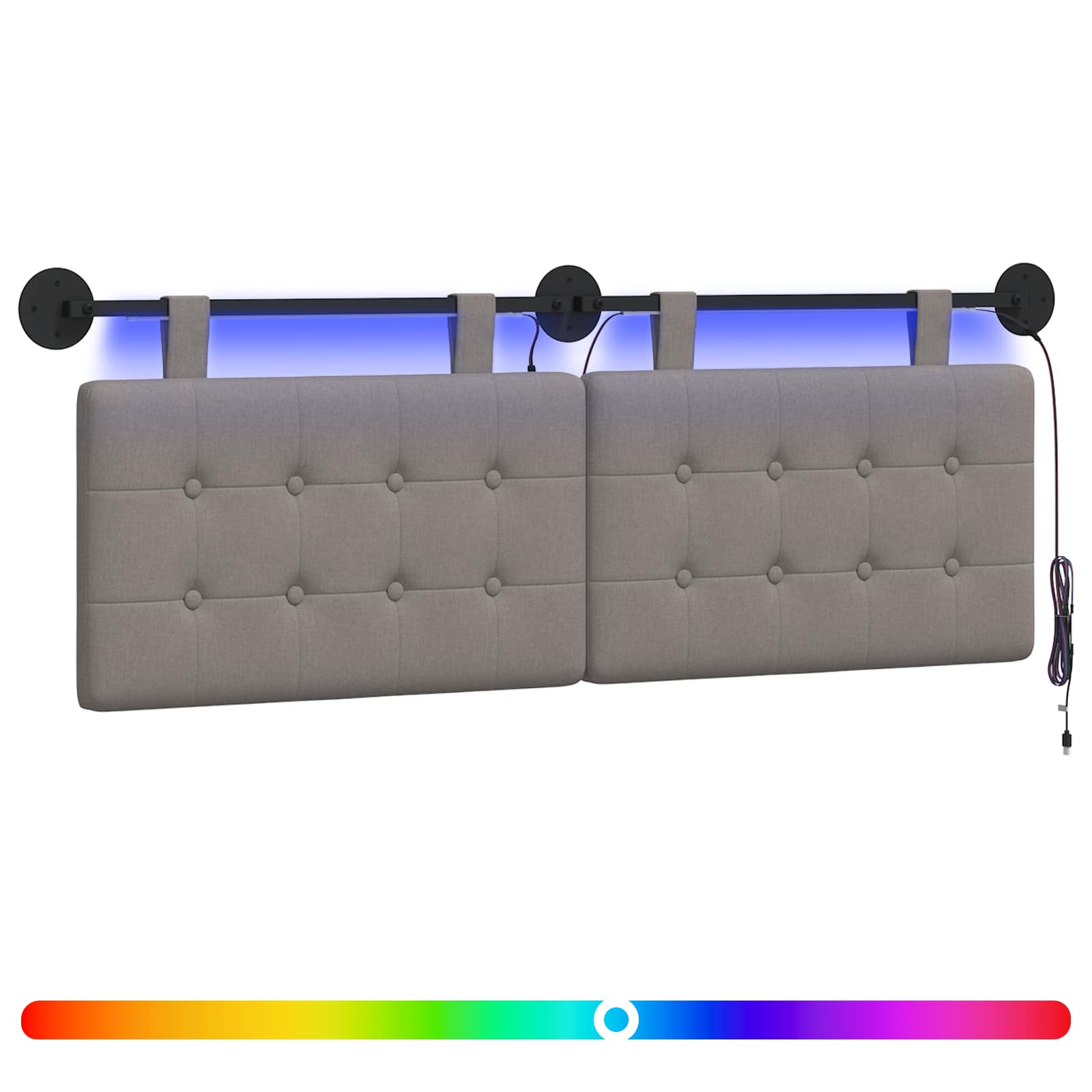 Tête de lit suspendue Avec lumière LED Taupe Tissu - XIOS