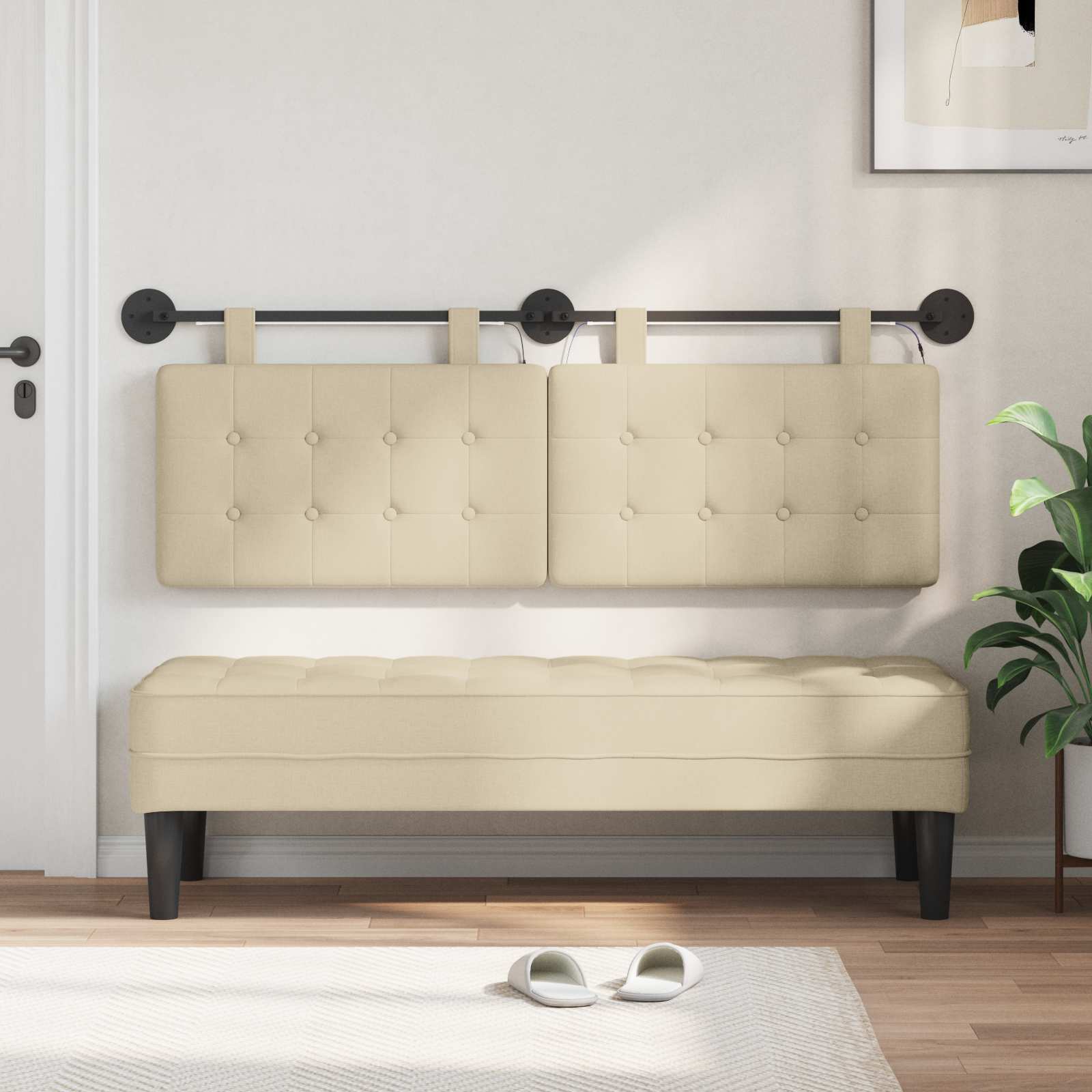 Tête de lit suspendue Avec lumière LED Crème Tissu - XIOS