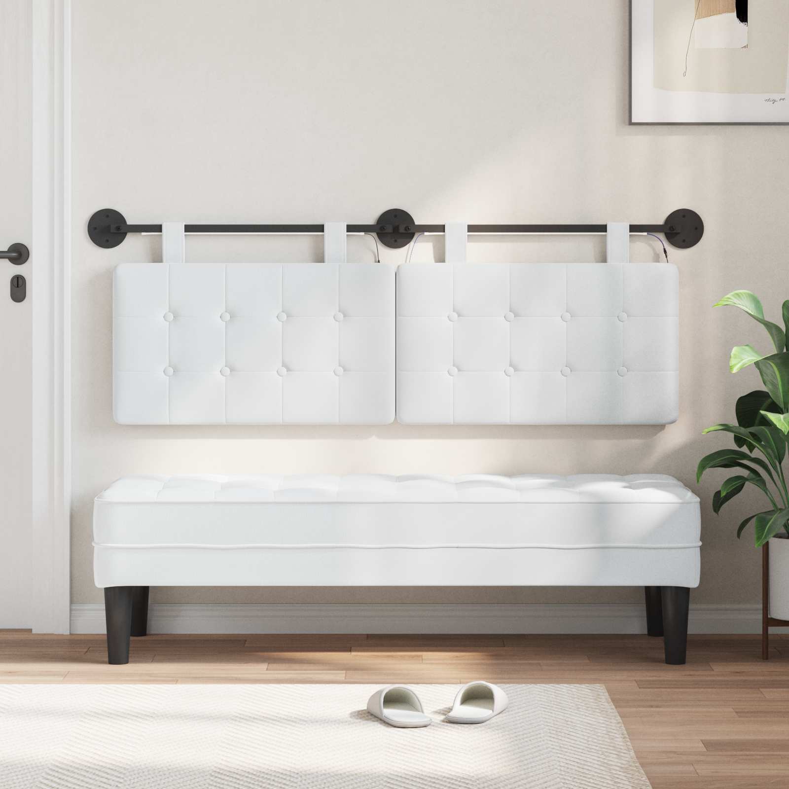 Tête de lit suspendue Avec lumière LED Blanc Tissu - XIOS