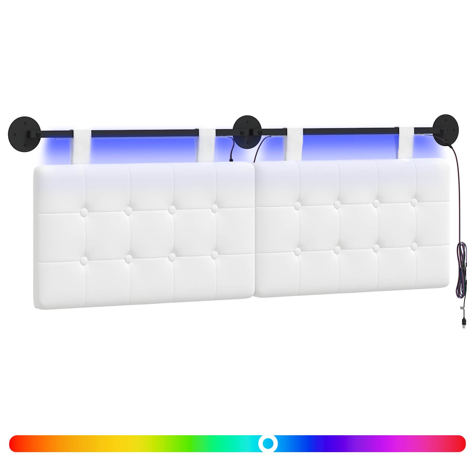 Tête de lit suspendue Avec lumière LED Blanc Tissu - XIOS