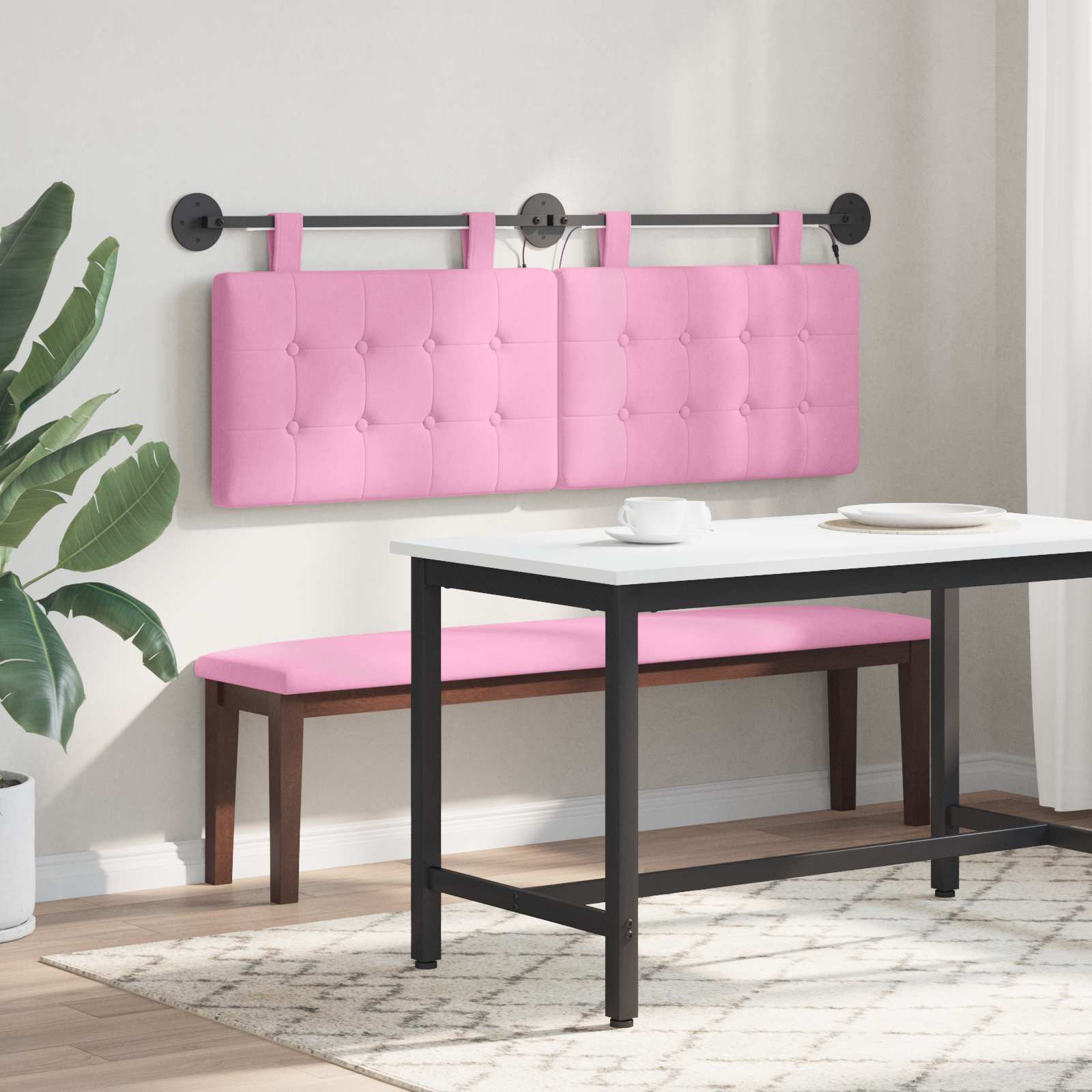 Tête de lit suspendue Avec lumière LED Rose Tissu - XIOS