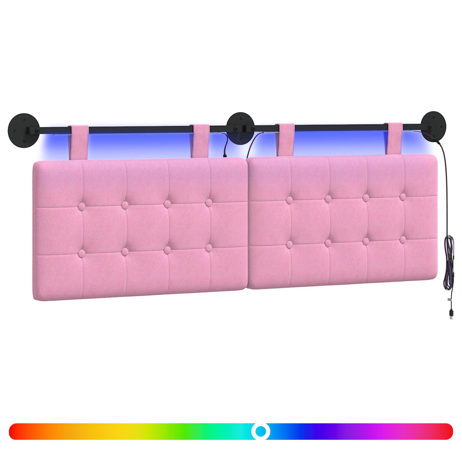 Tête de lit suspendue Avec lumière LED Rose Tissu - XIOS