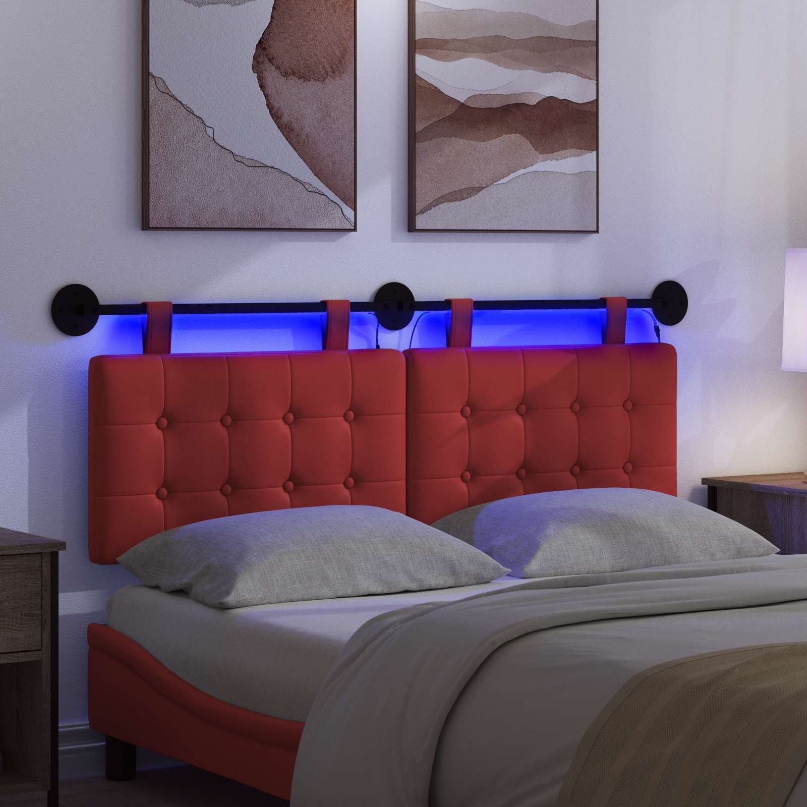 Tête de lit suspendue Avec lumière LED Rouge Simili cuir - XIOS