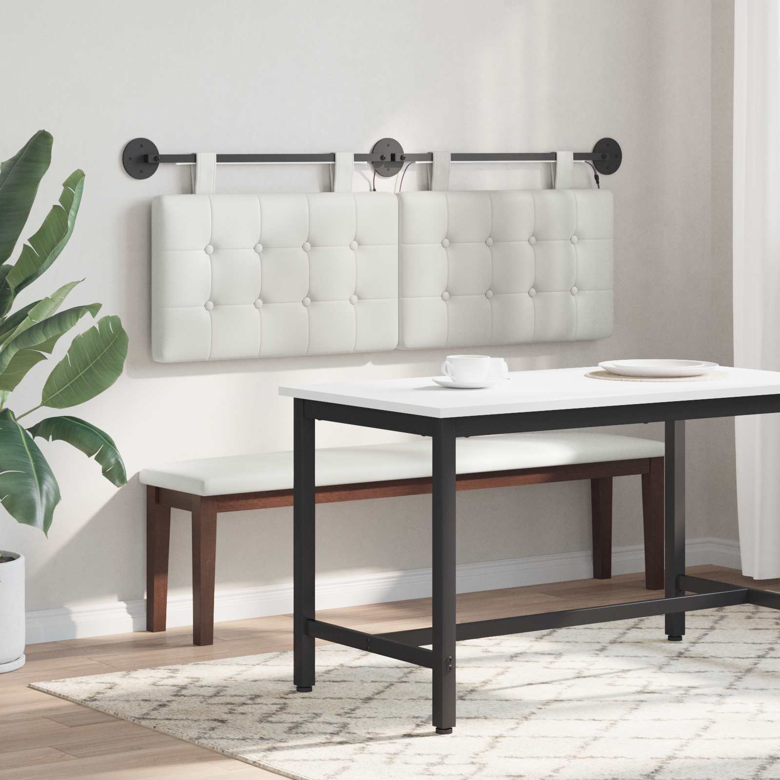 Tête de lit suspendue Avec lumière LED Blanc Simili cuir - XIOS